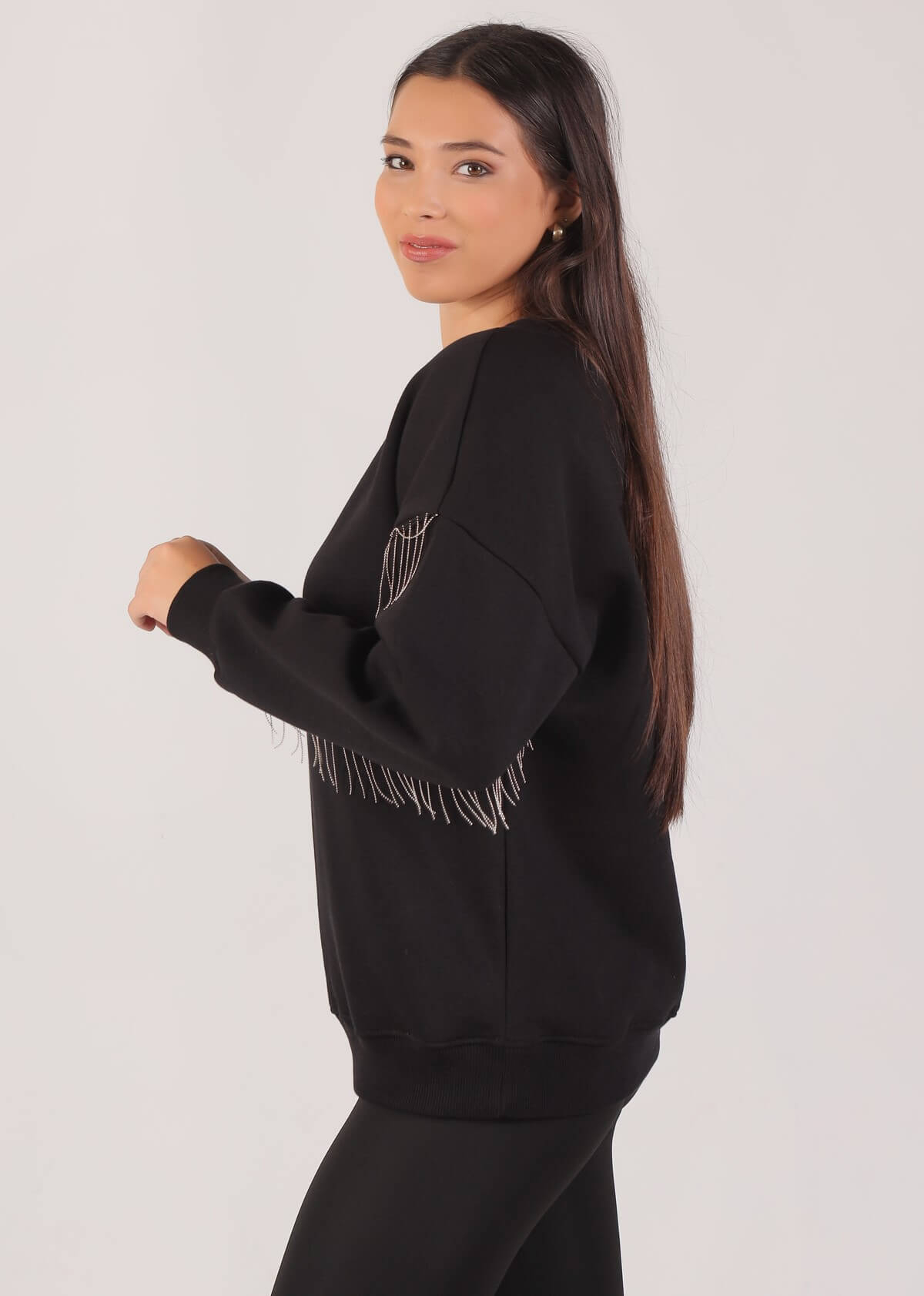 Siyah Zincir Detay Sweat 9017M - 4