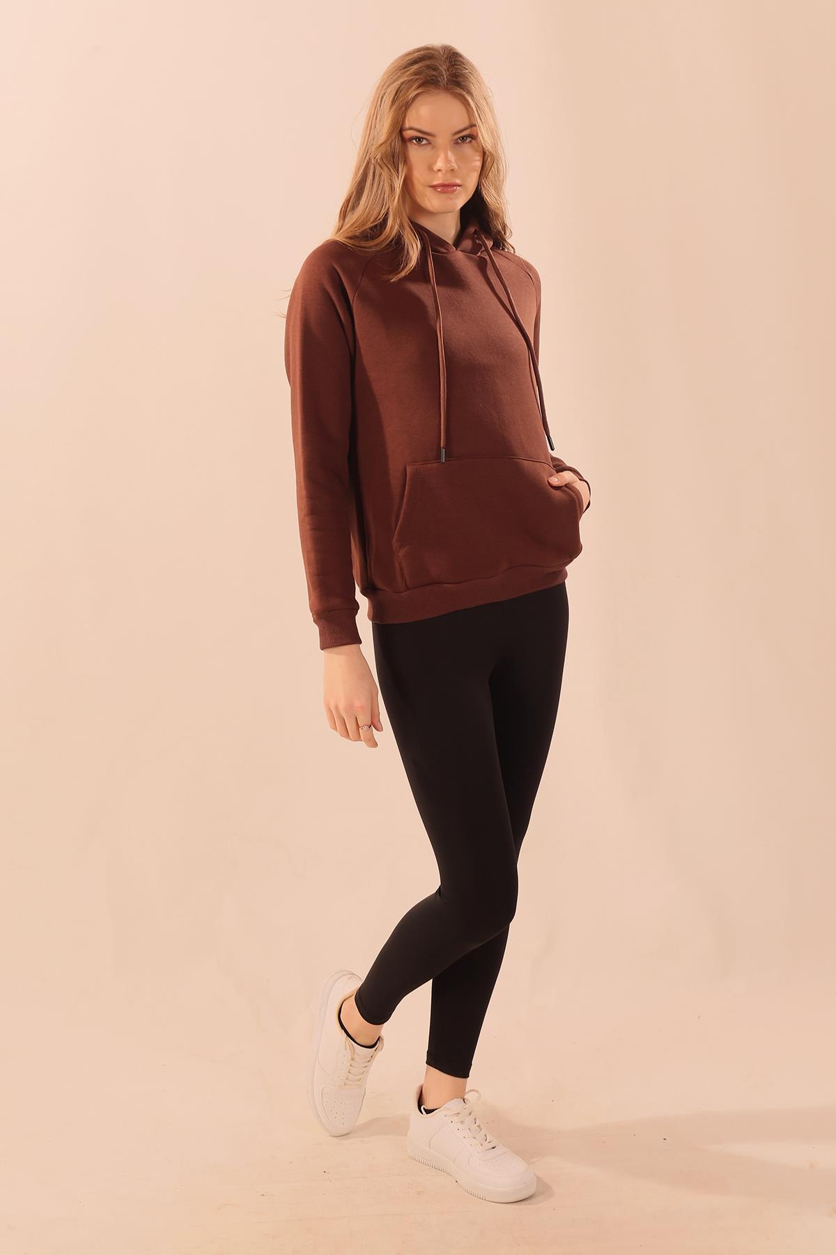 9018M Kapüşonlu Cep Detay Sweat Acı Kahve - 2