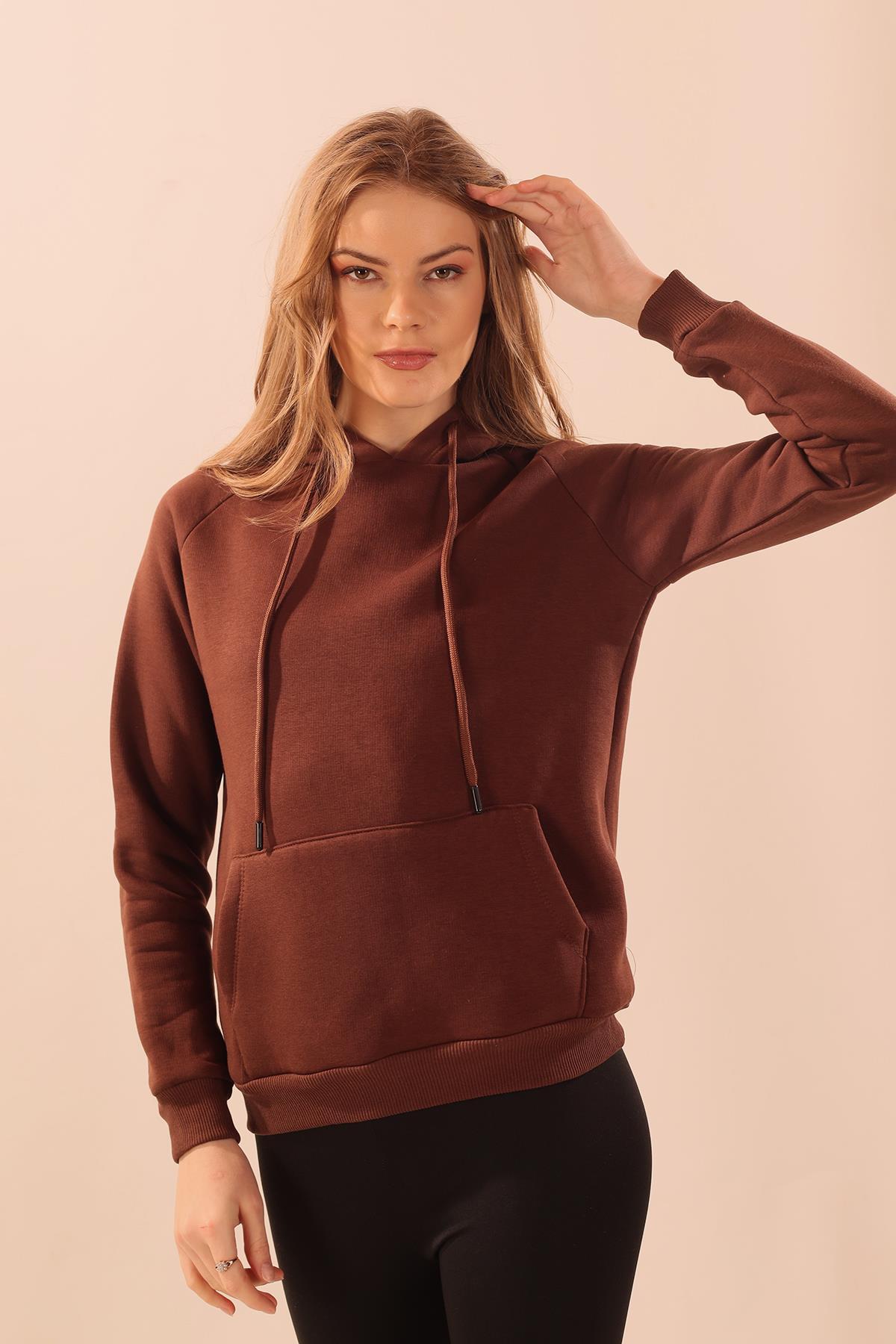 9018M Kapüşonlu Cep Detay Sweat Acı Kahve - 4