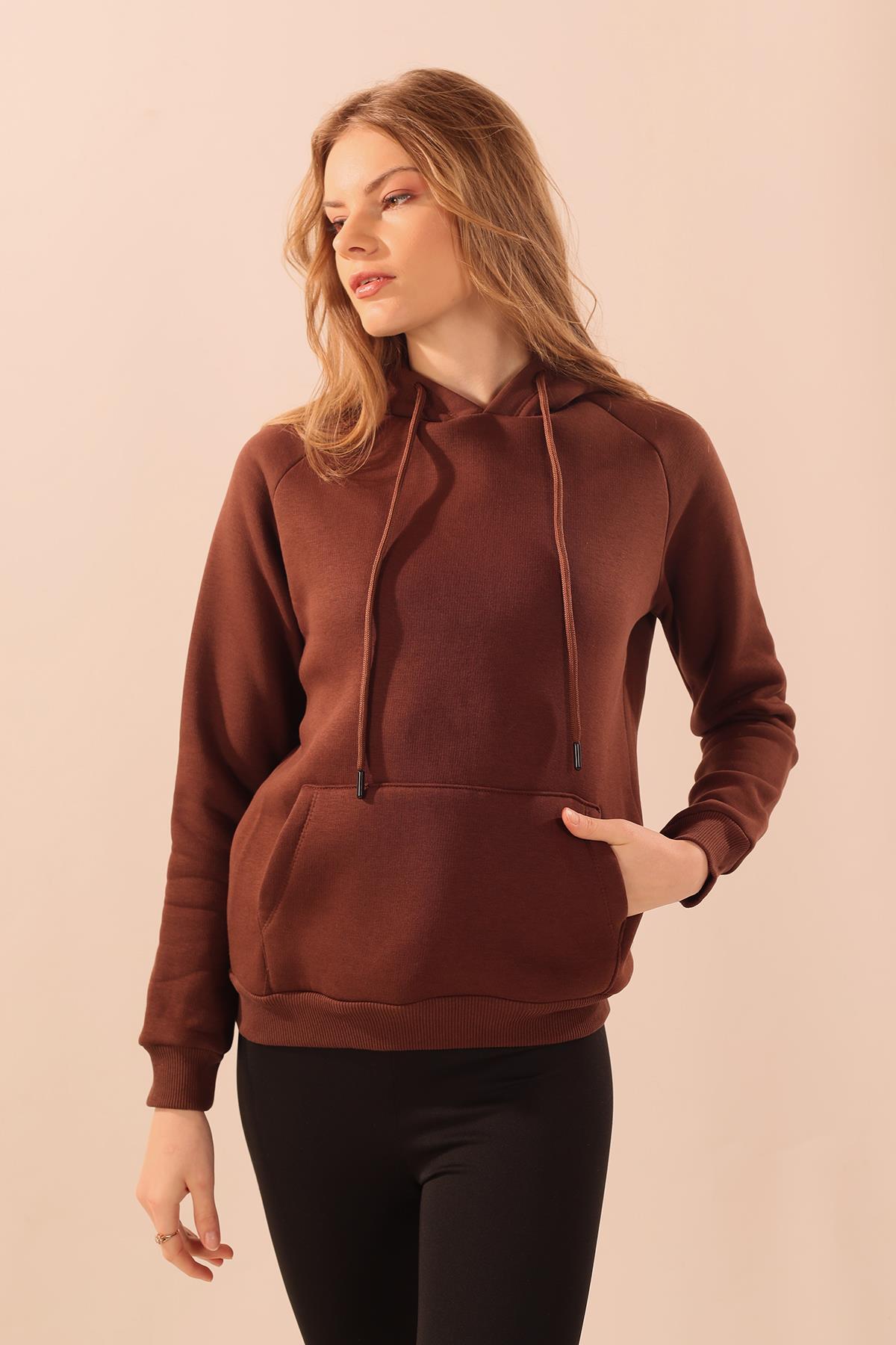 9018M Kapüşonlu Cep Detay Sweat Acı Kahve - 5