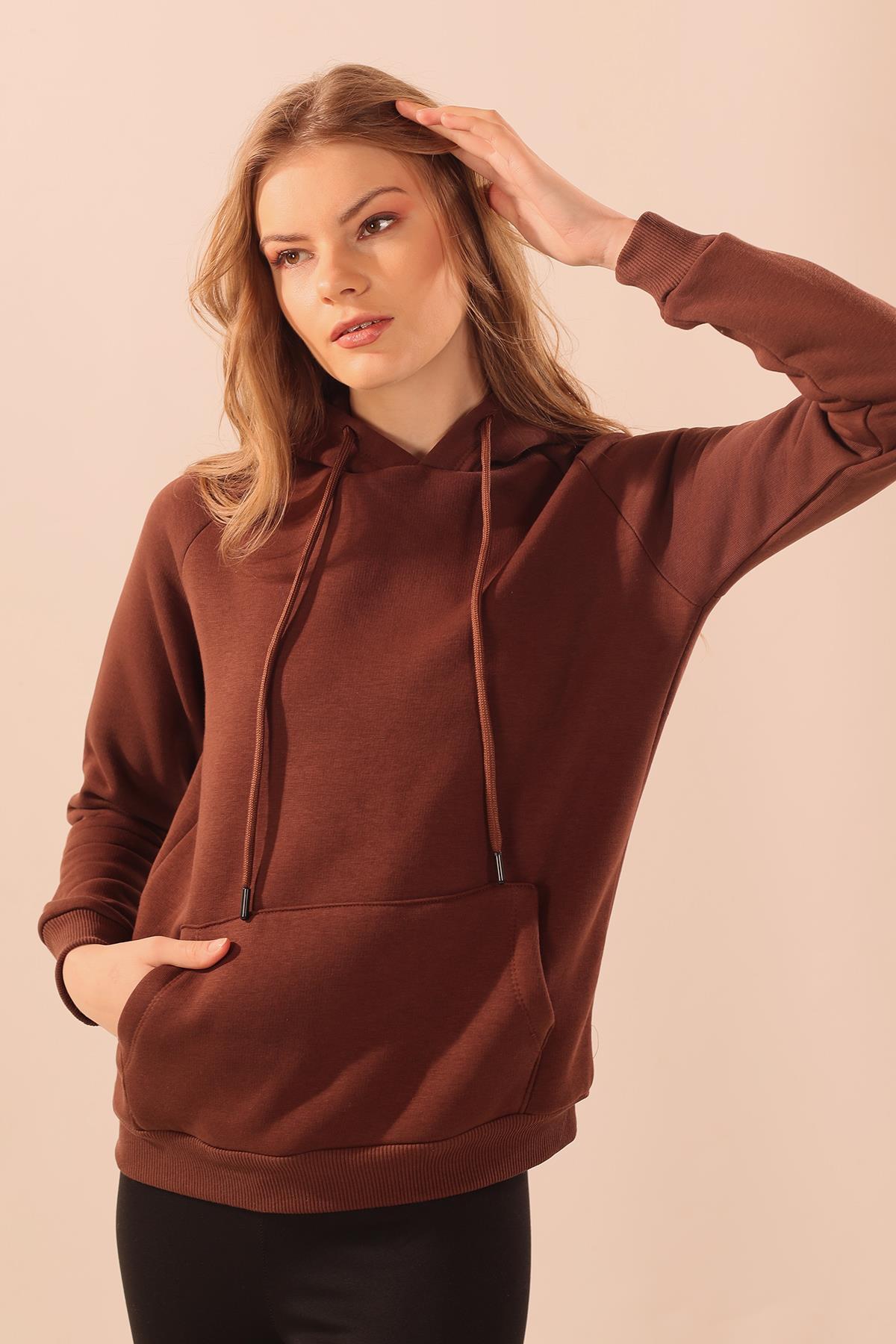 Acı Kahve Kapüşonlu Cep Detay Sweat 9018M - 3