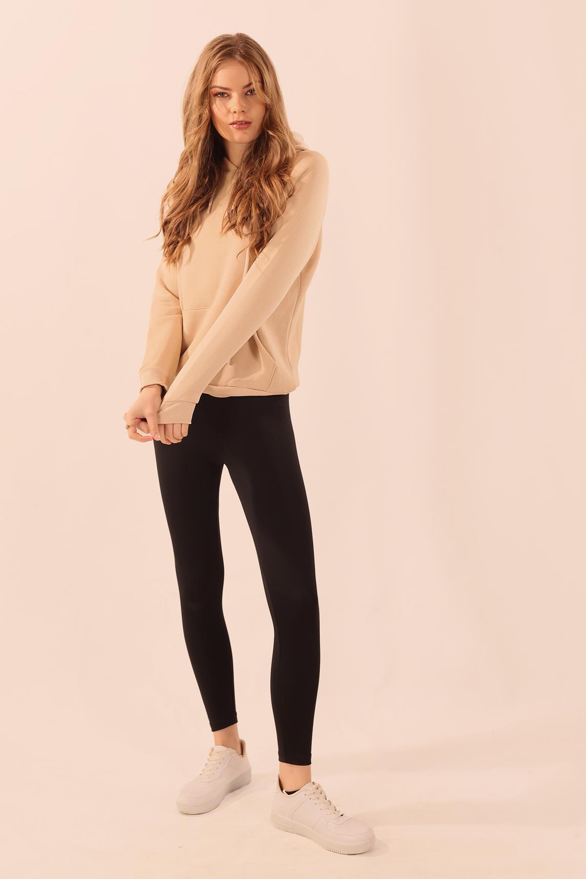 Bej Kapüşonlu Cep Detay Sweat 9018M - 4