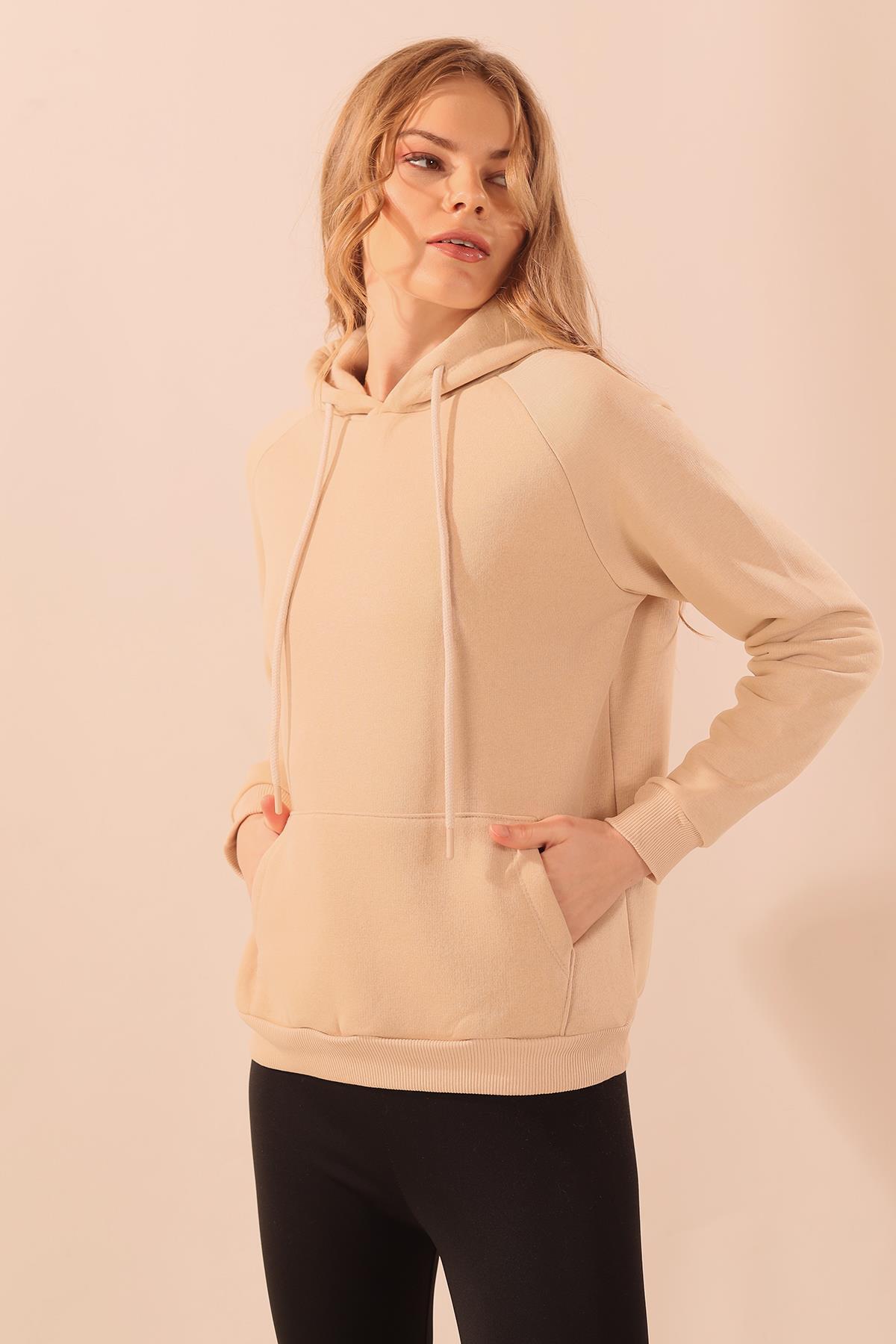 Bej Kapüşonlu Cep Detay Sweat 9018M - 7