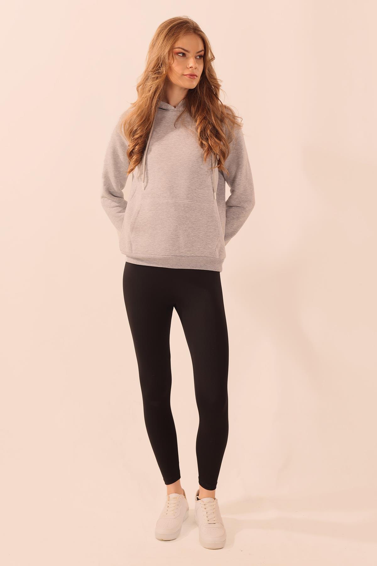 9018M Kapüşonlu Cep Detay Sweat Gri - 2