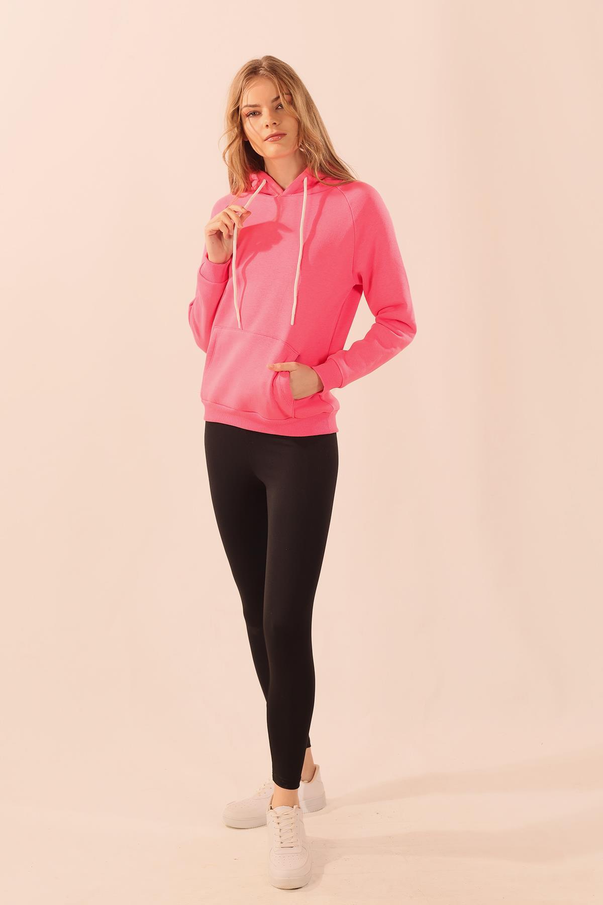 Pembe Kapüşonlu Cep Detay Sweat 9018M - 5