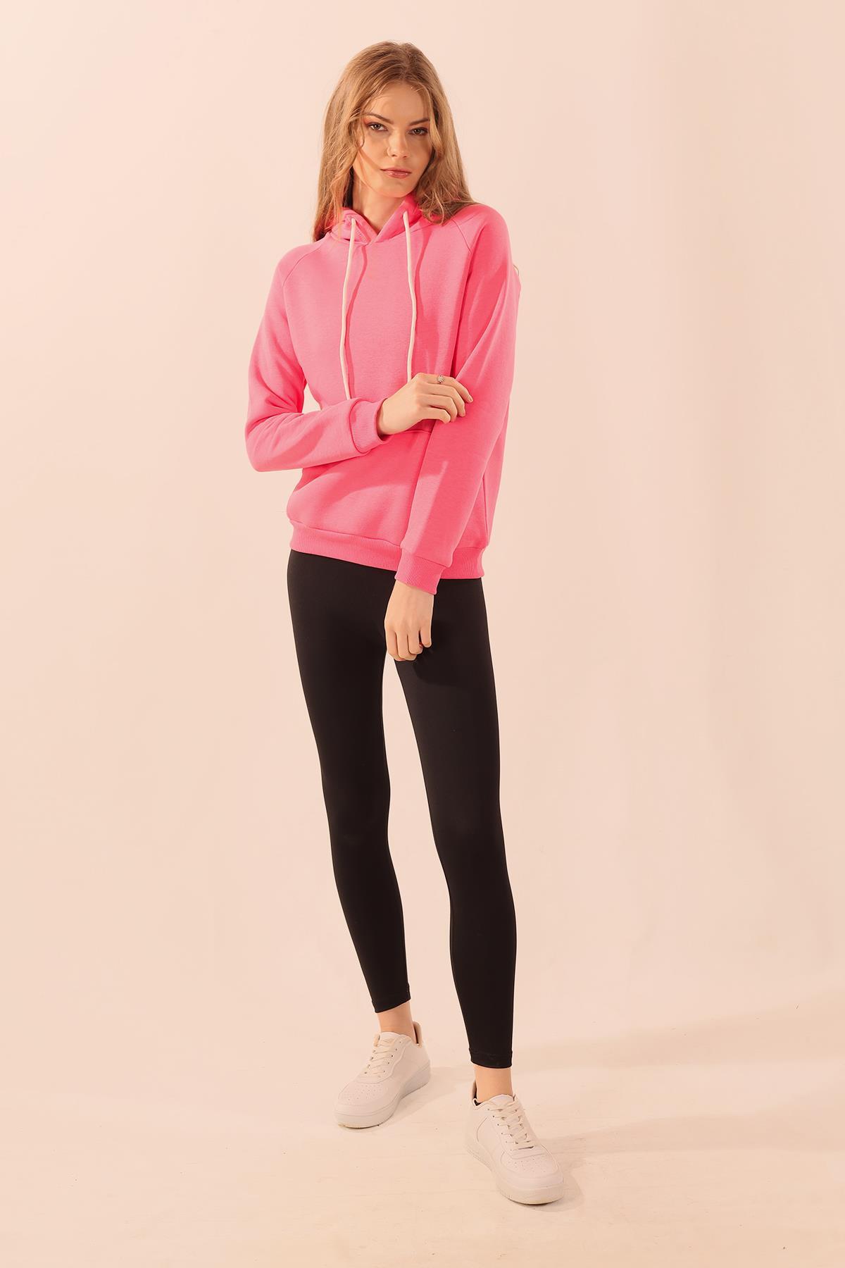 Pembe Kapüşonlu Cep Detay Sweat 9018M - 3