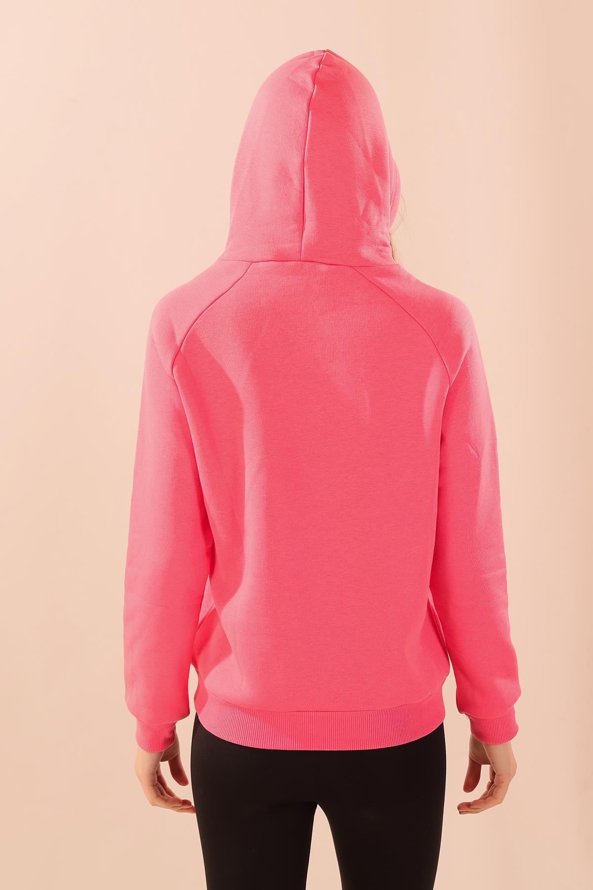 Pembe Kapüşonlu Cep Detay Sweat 9018M - 6