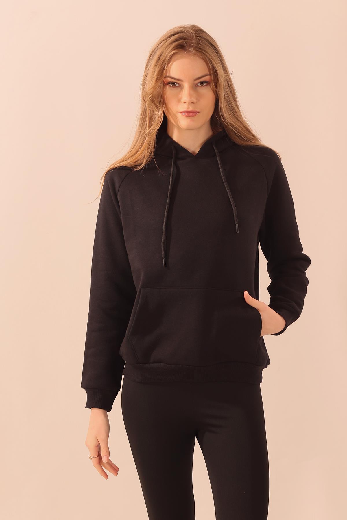 Siyah Kapüşonlu Cep Detay Sweat 9018M - 1