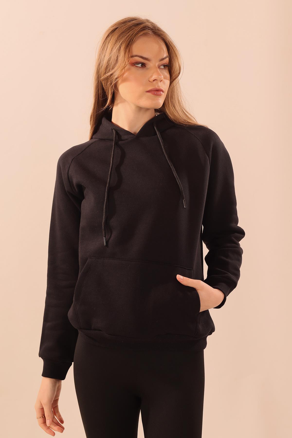 Siyah Kapüşonlu Cep Detay Sweat 9018M - 3