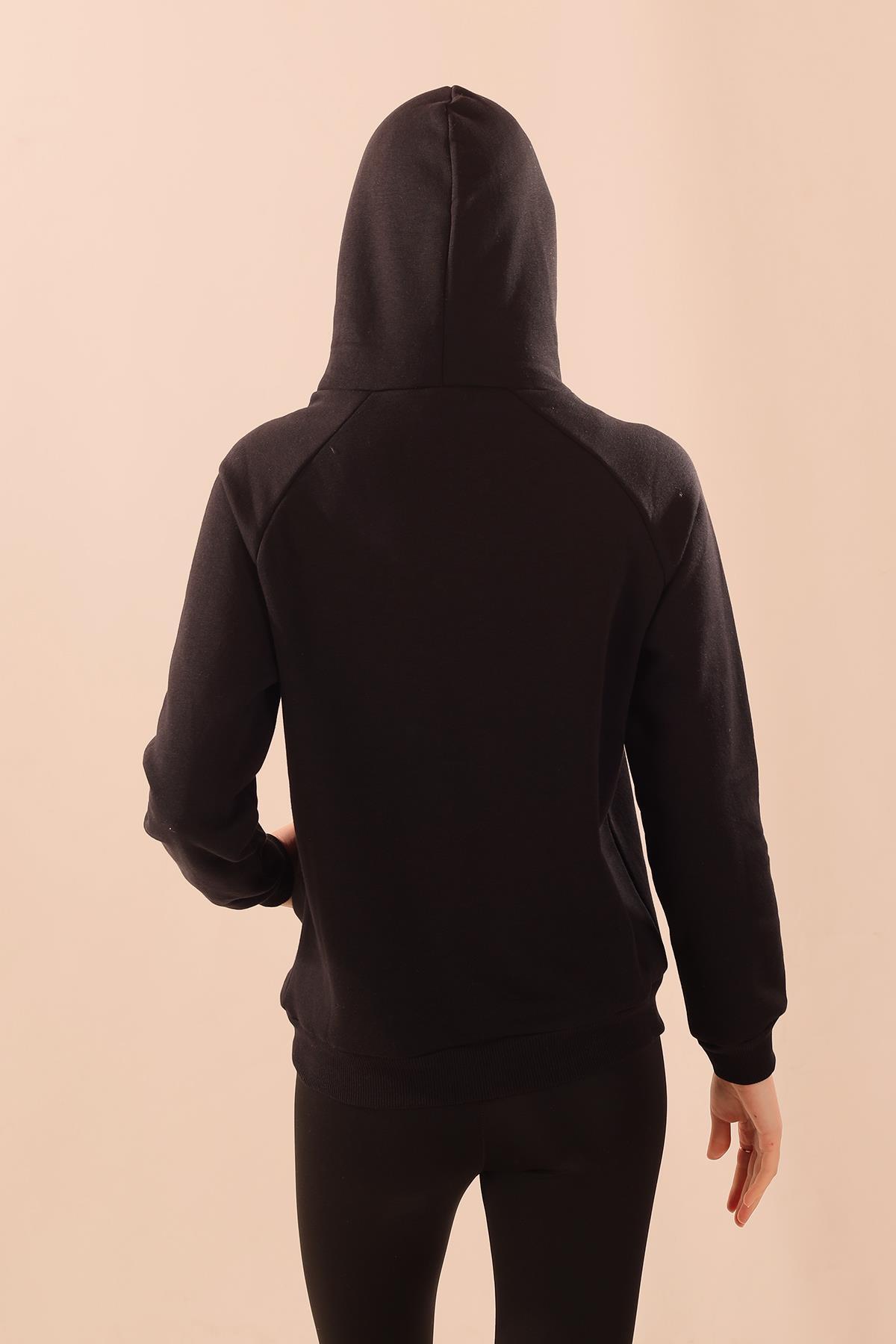 Siyah Kapüşonlu Cep Detay Sweat 9018M - 4