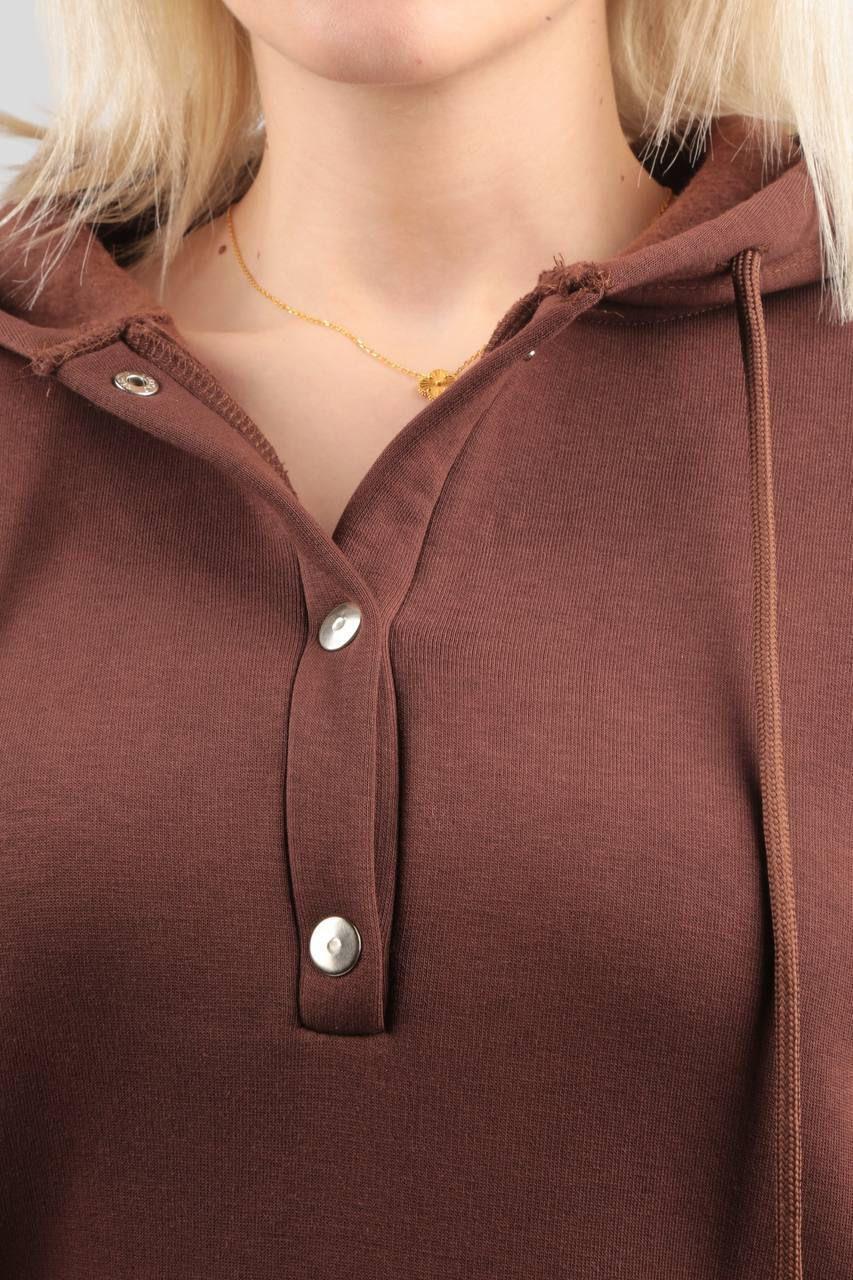 9020M Yaka Çıtçıtlı Kapüşonlu Sweat Acı Kahve - 5