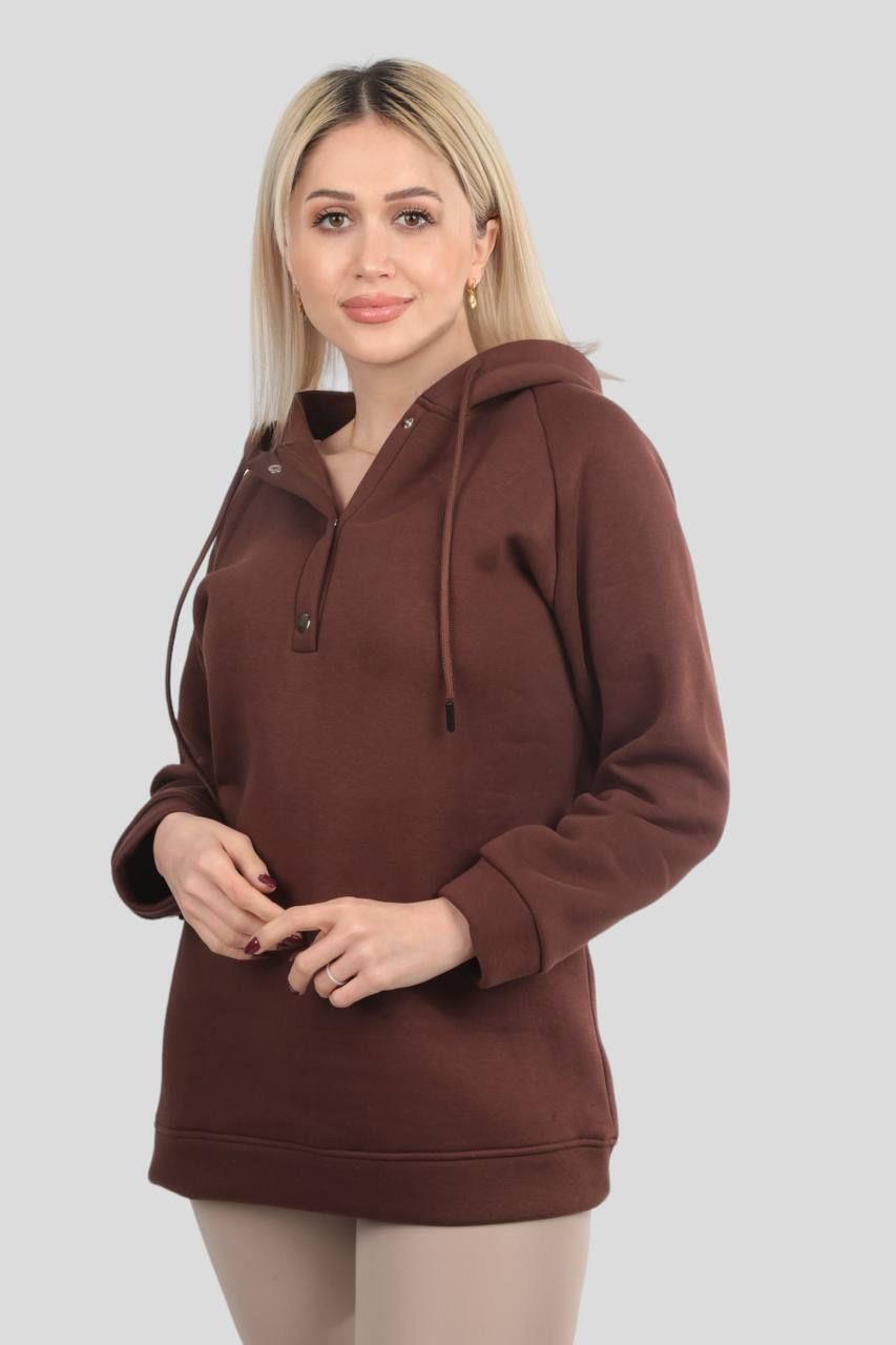 Acı Kahve Yaka Çıtçıtlı Kapüşonlu Sweat 9020M 