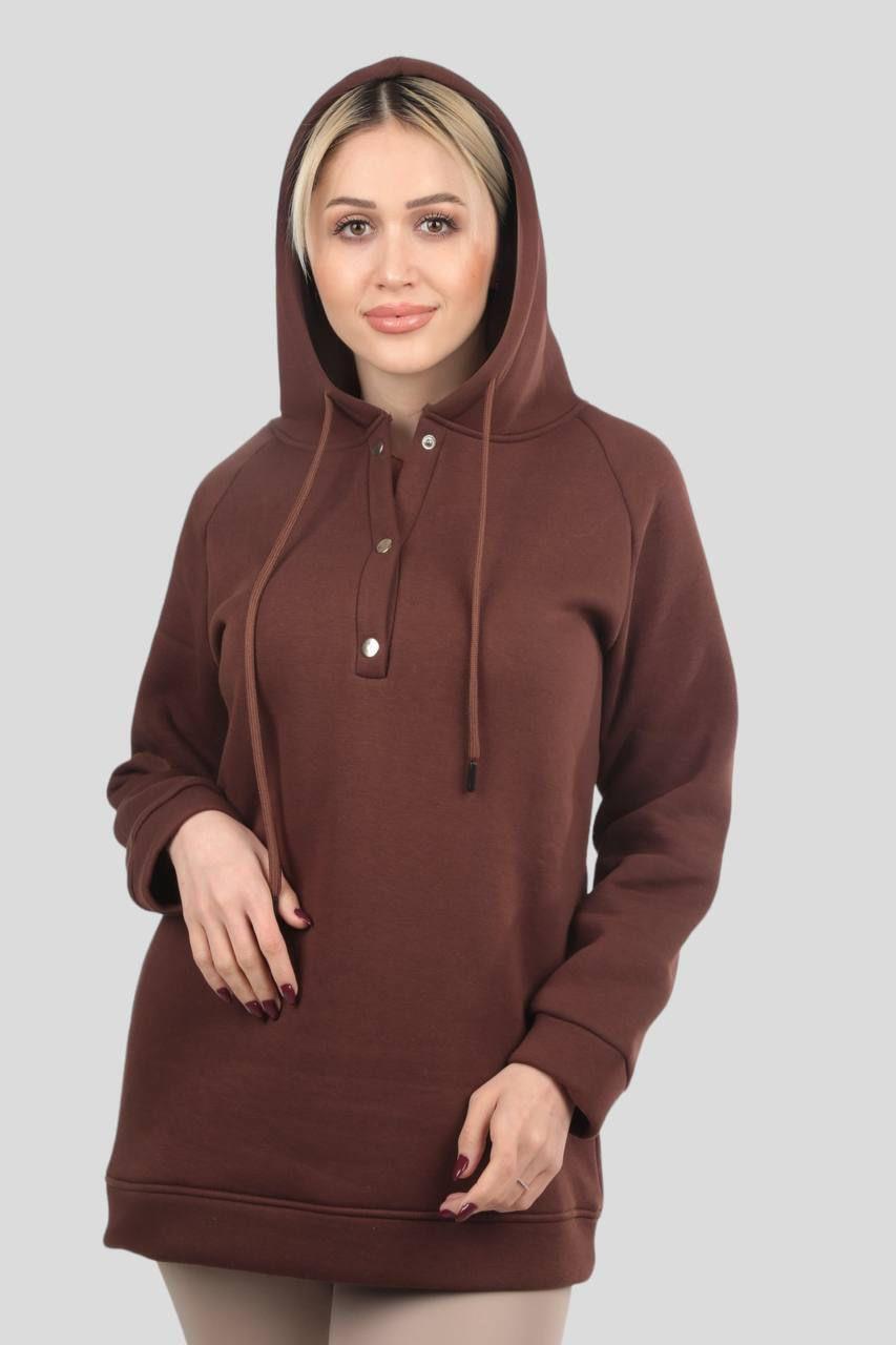 Acı Kahve Yaka Çıtçıtlı Kapüşonlu Sweat 9020M - 2