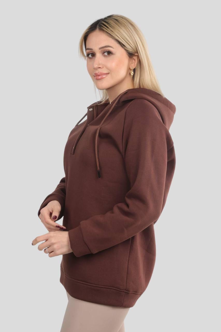 Acı Kahve Yaka Çıtçıtlı Kapüşonlu Sweat 9020M - 4