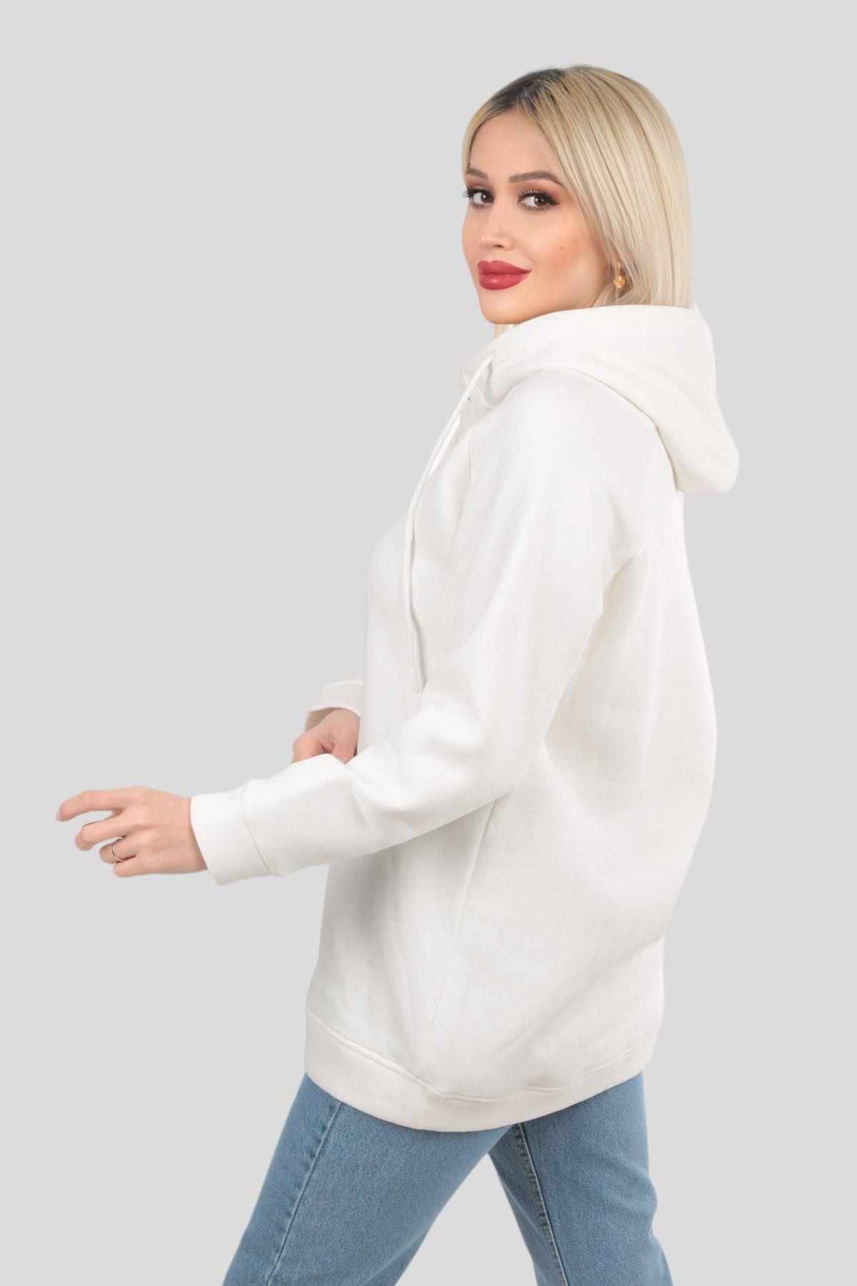 Ekru Yaka Çıtçıtlı Kapüşonlu Sweat 9020M - 4