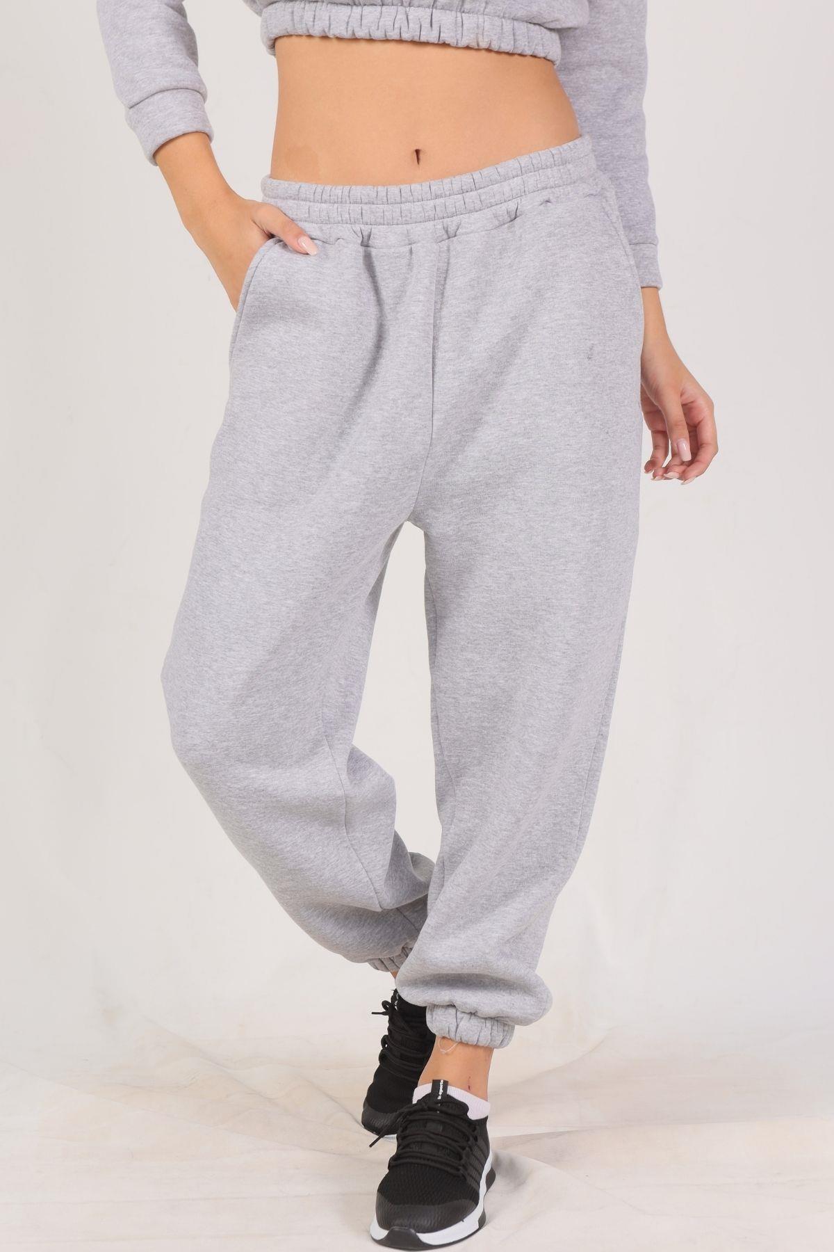 Gri Kapüşonlu Bel Lastik Eşofman Takımı 9023M - 5