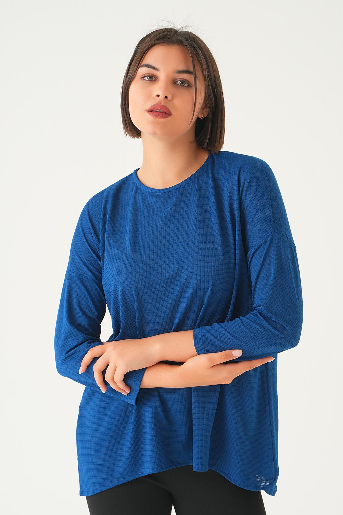 İndigo Arkası Düğmeli Bluz 9027M - 2