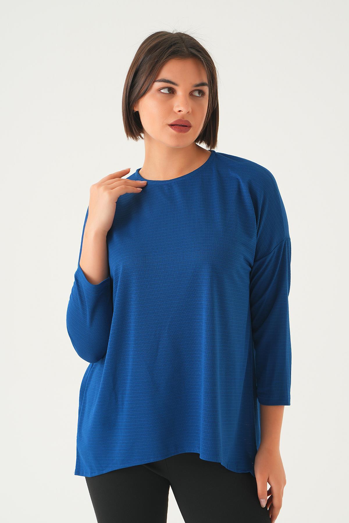 İndigo Arkası Düğmeli Bluz 9027M - 3