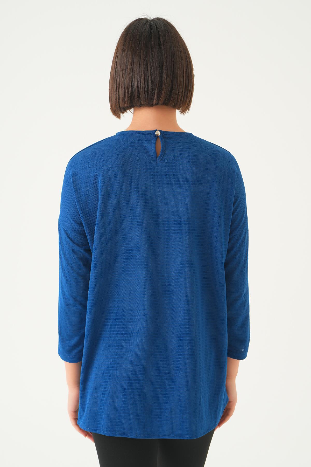 İndigo Arkası Düğmeli Bluz 9027M - 5