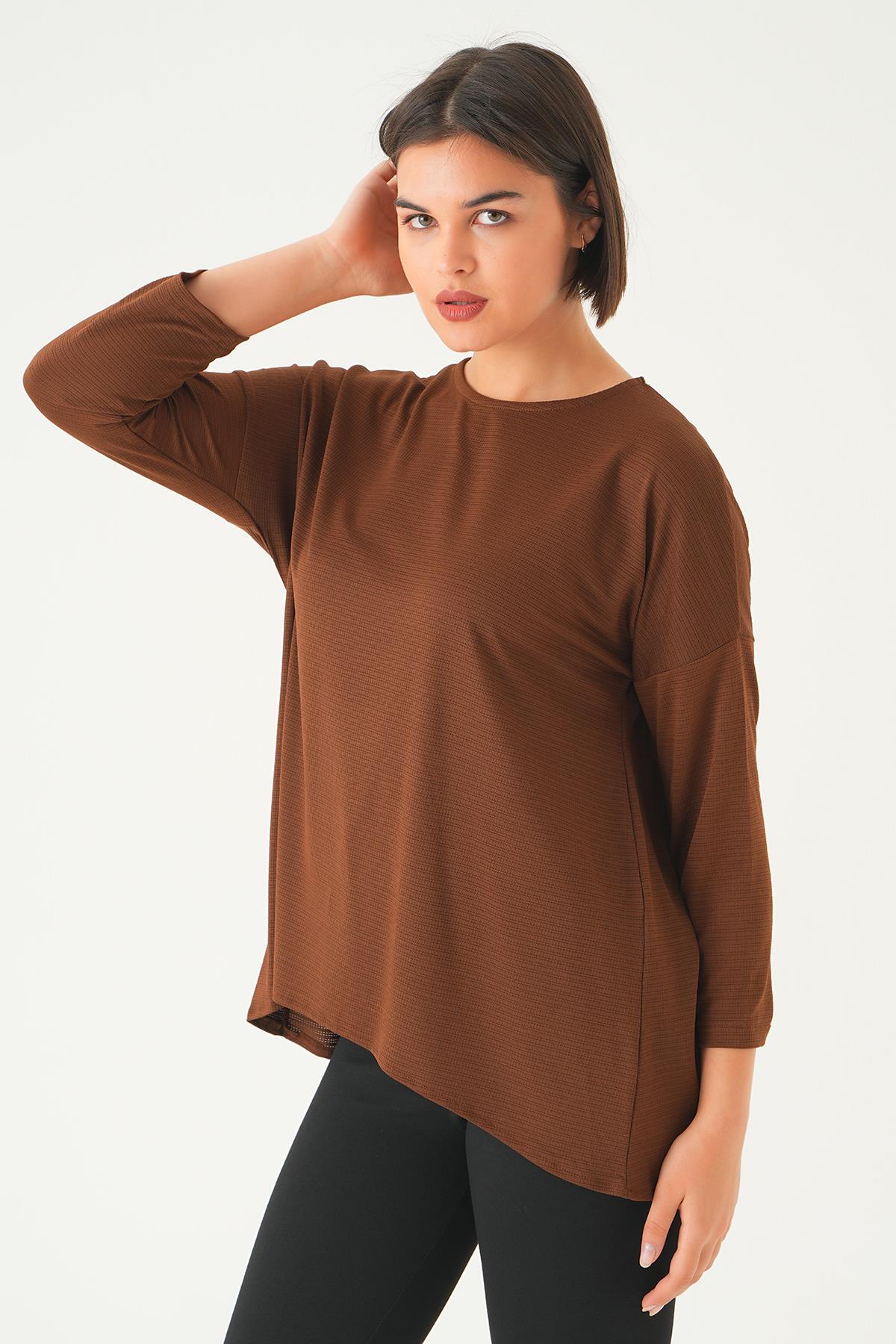 Kahve Arkası Düğmeli Bluz 9027M - 1