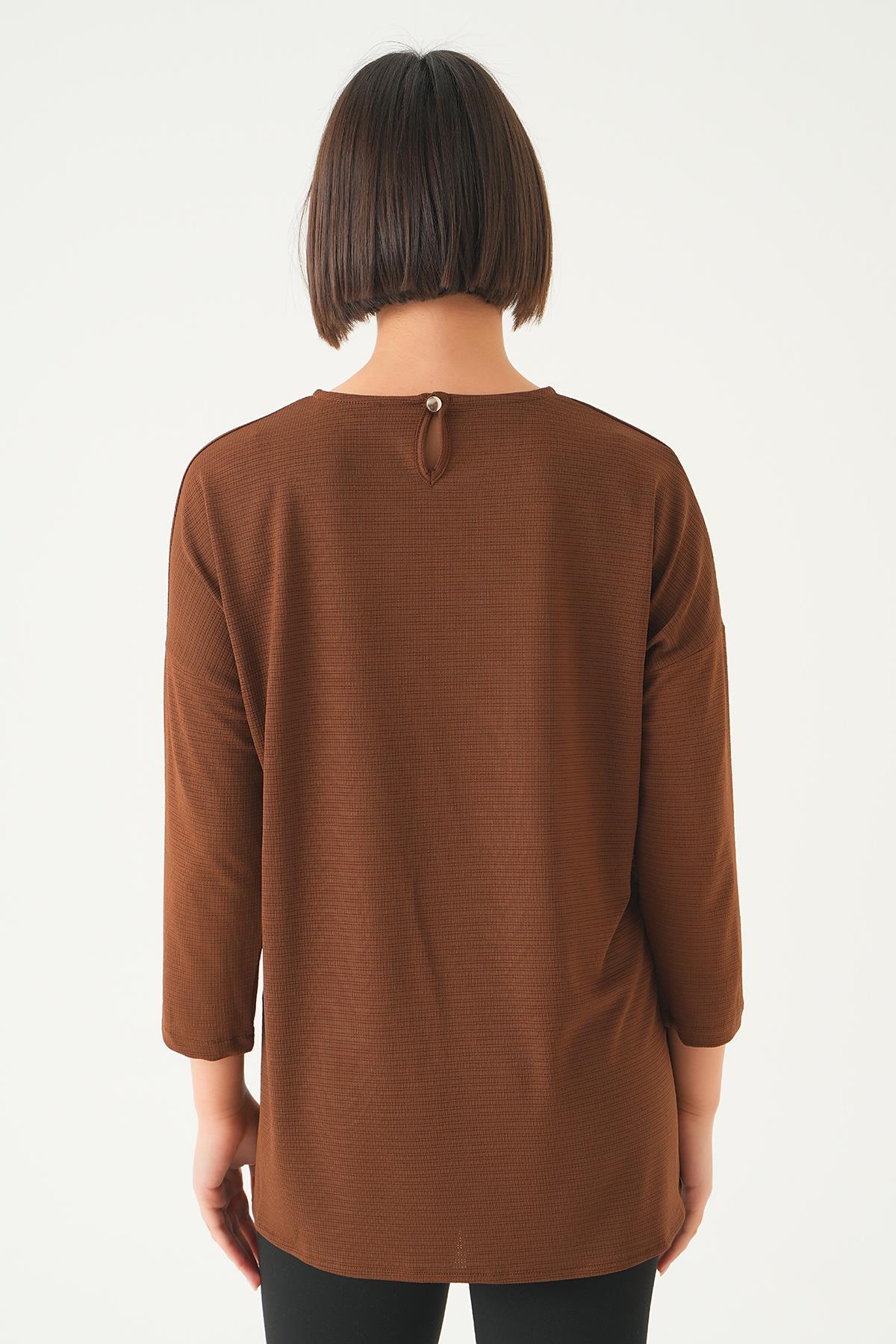 Kahve Arkası Düğmeli Bluz 9027M - 4