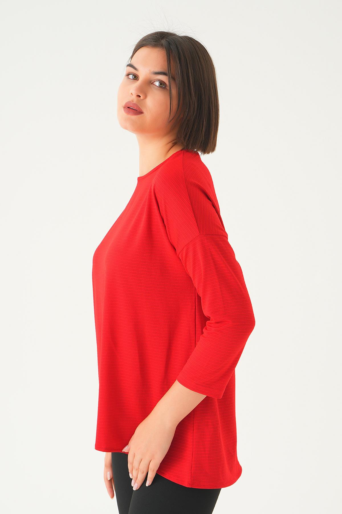 Kırmızı Arkası Düğmeli Bluz 9027M - 4
