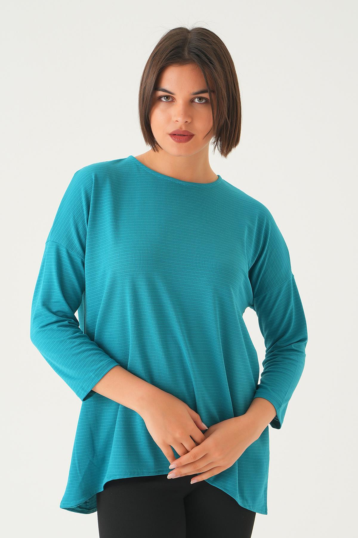 9027M Arkası Düğmeli Bluz Petrol 