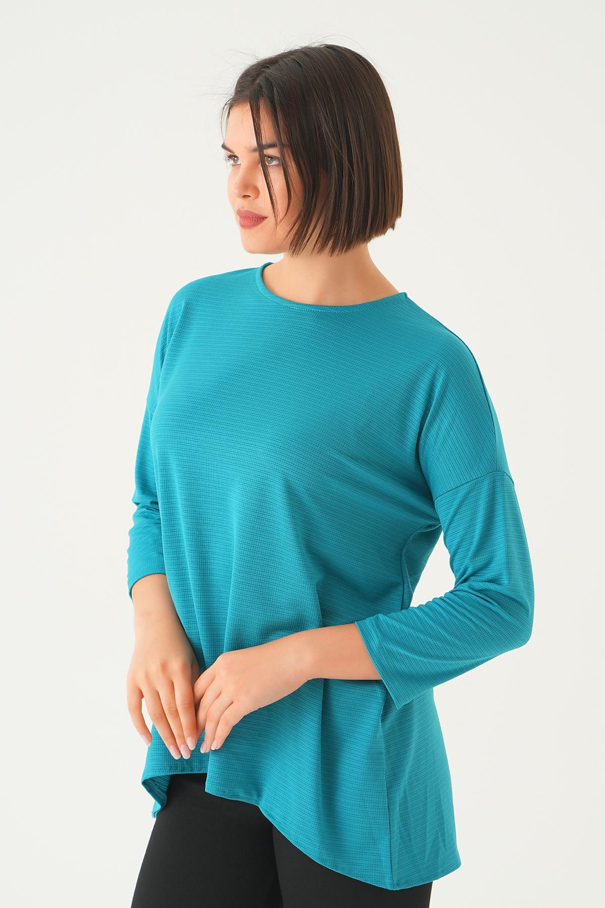 Petrol Arkası Düğmeli Bluz 9027M - 4