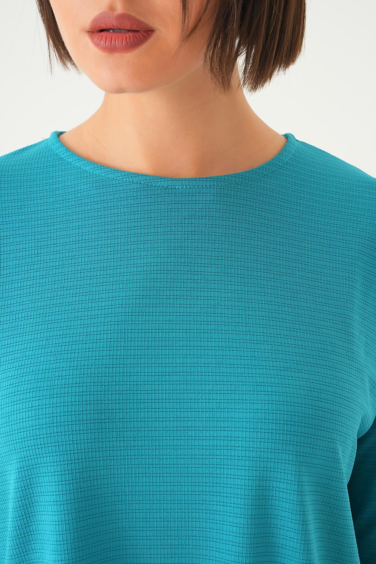 Petrol Arkası Düğmeli Bluz 9027M - 6