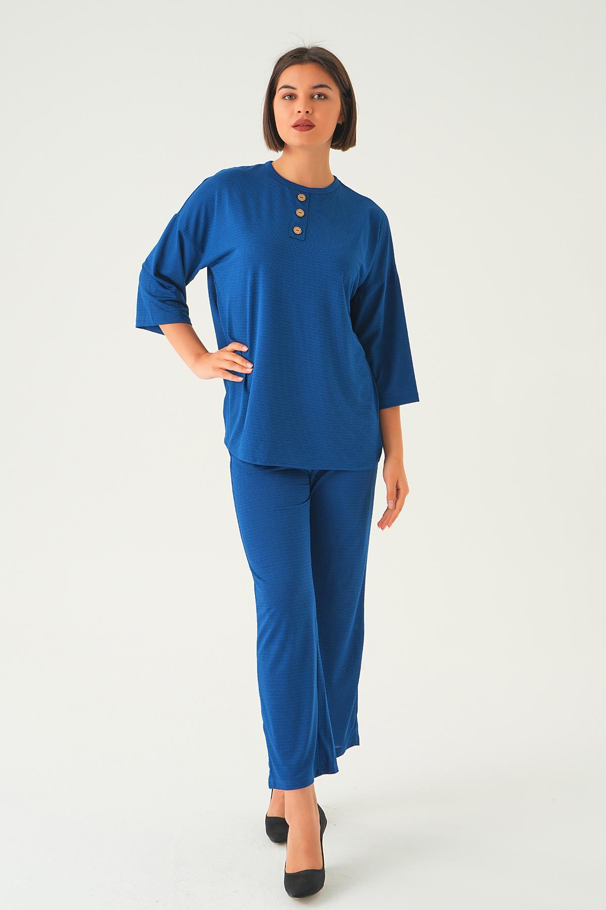 İndigo Bisiklet Yaka Pantolon Takım 9028M - 1