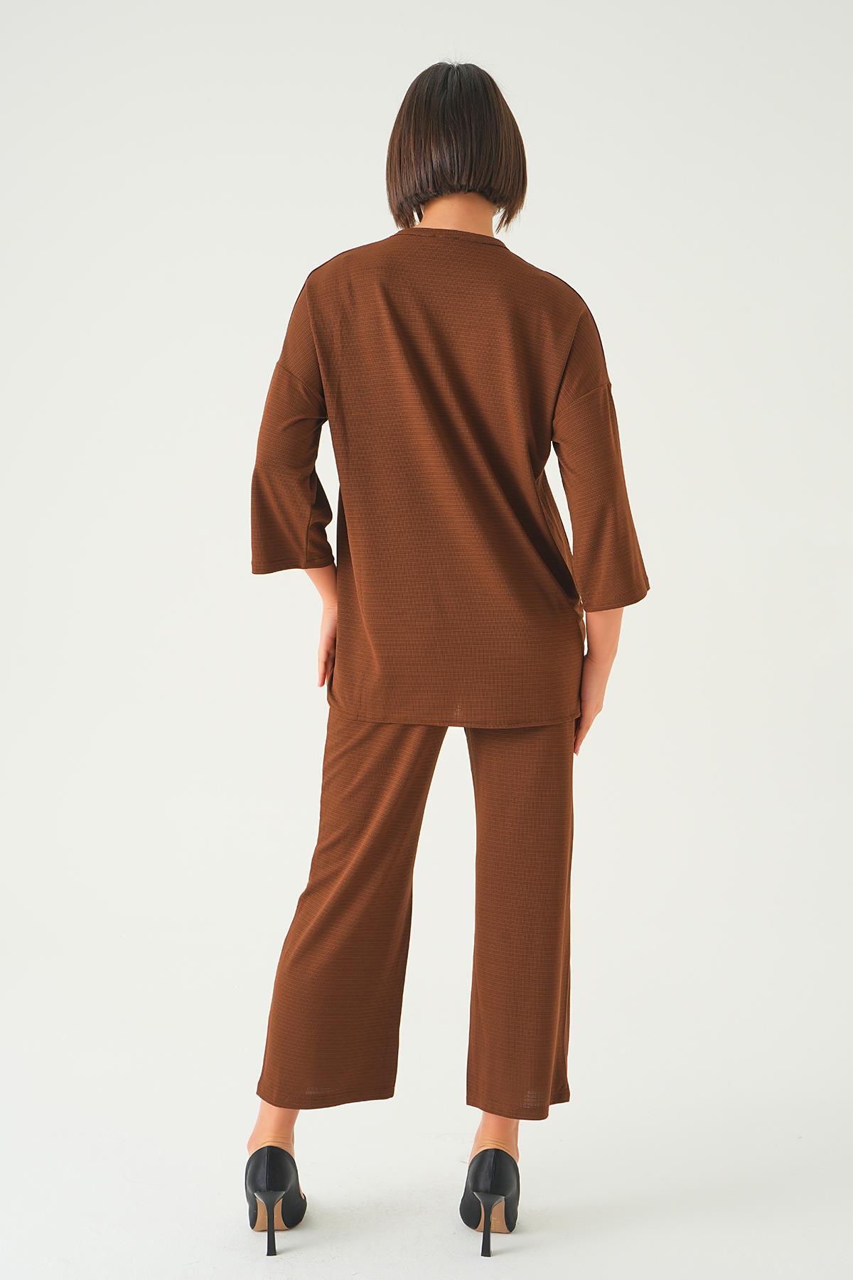 Kahve Bisiklet Yaka Pantolon Takım 9028M - 4