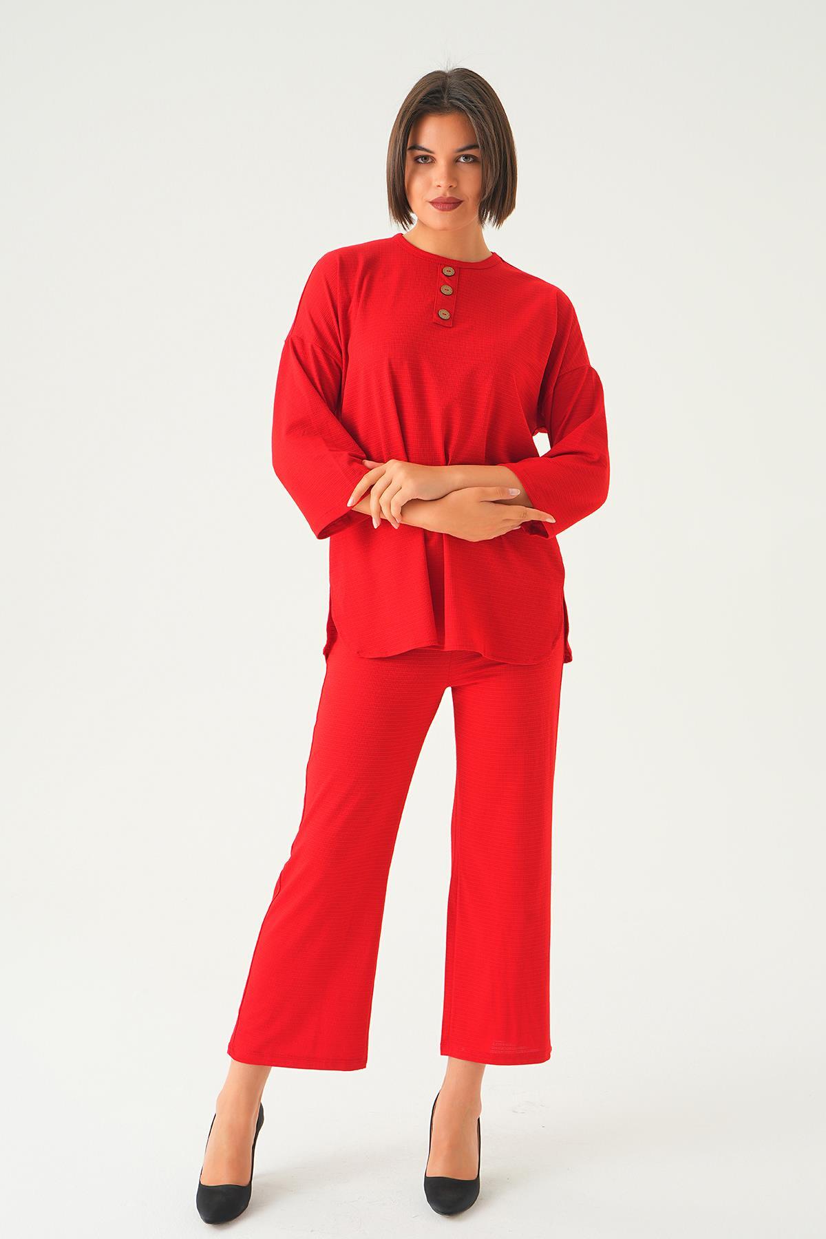 Kırmızı Bisiklet Yaka Pantolon Takım 9028M 