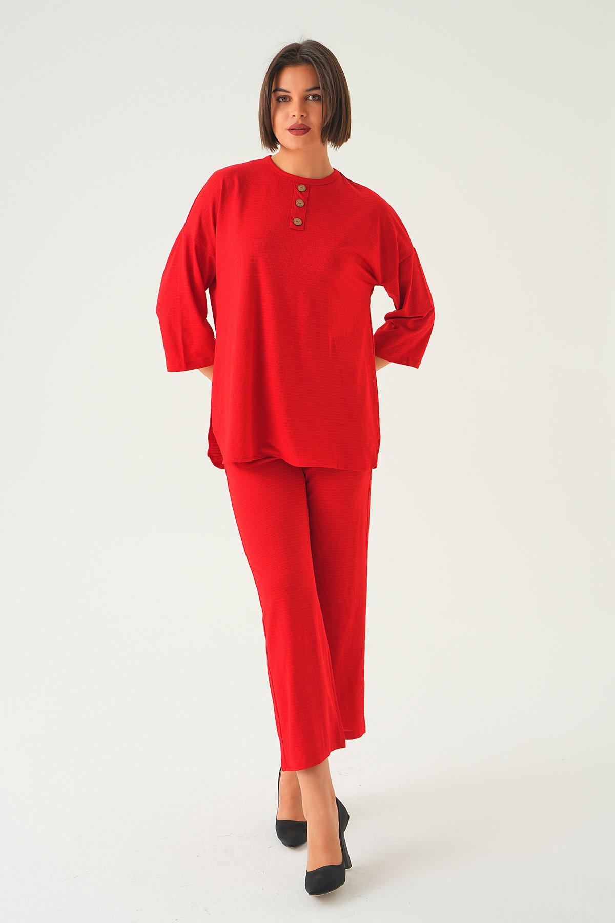 Kırmızı Bisiklet Yaka Pantolon Takım 9028M - 2