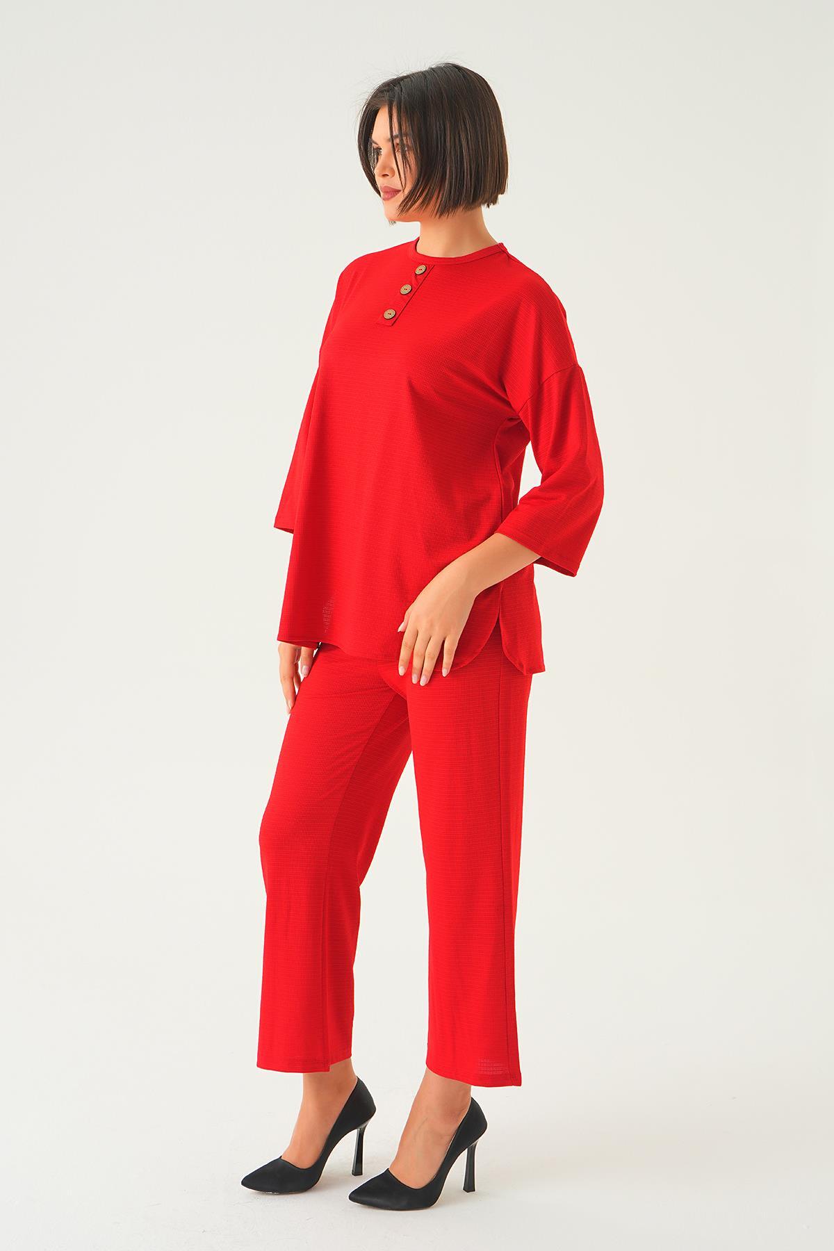 Kırmızı Bisiklet Yaka Pantolon Takım 9028M - 4