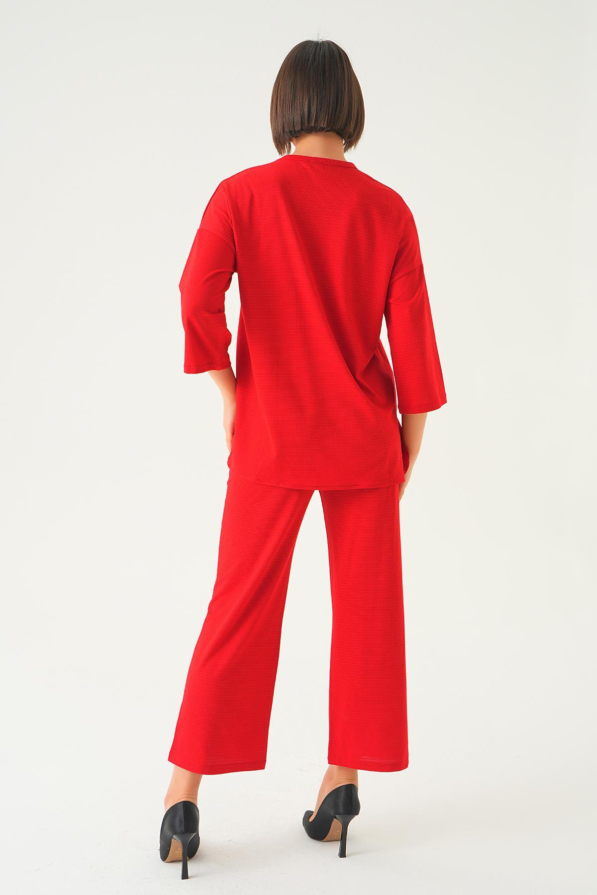 Kırmızı Bisiklet Yaka Pantolon Takım 9028M - 5