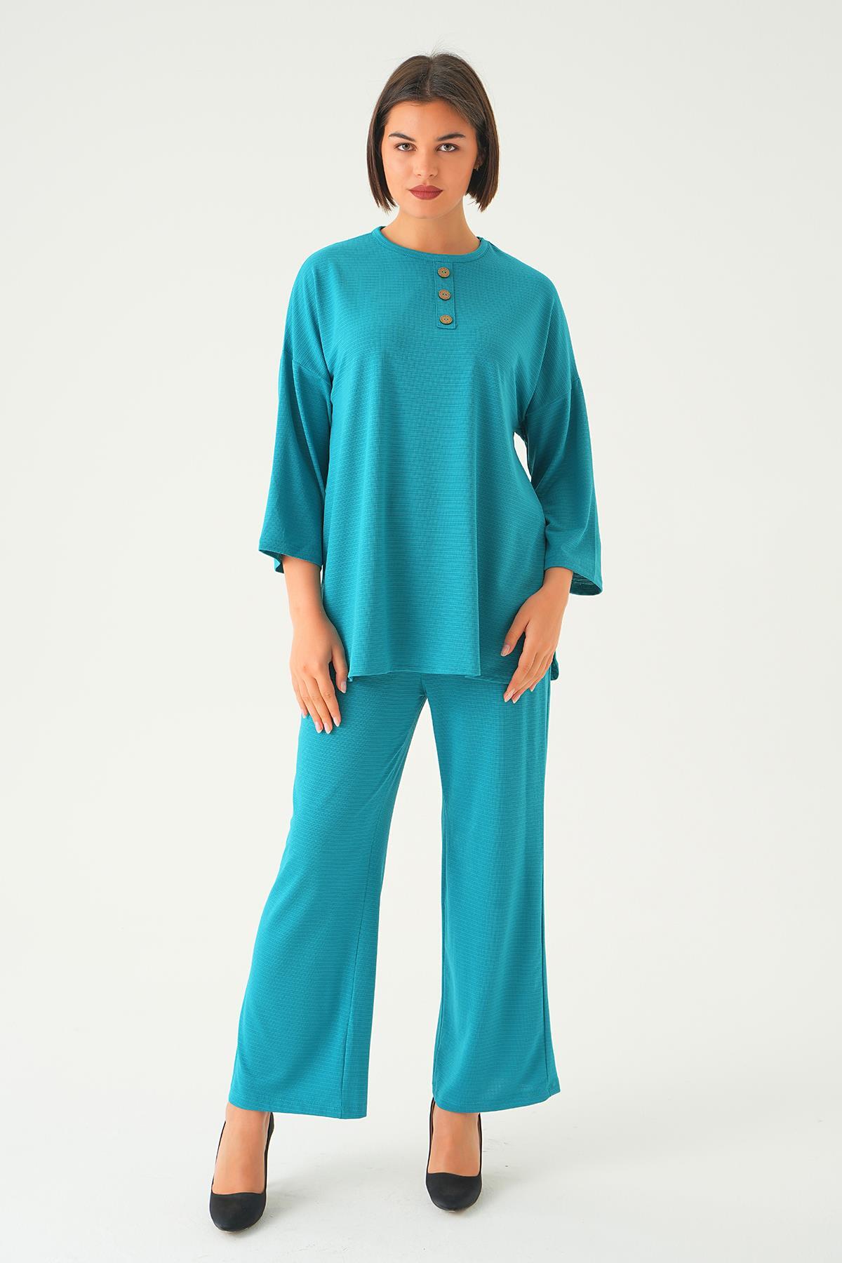 Petrol Bisiklet Yaka Pantolon Takım 9028M - 1