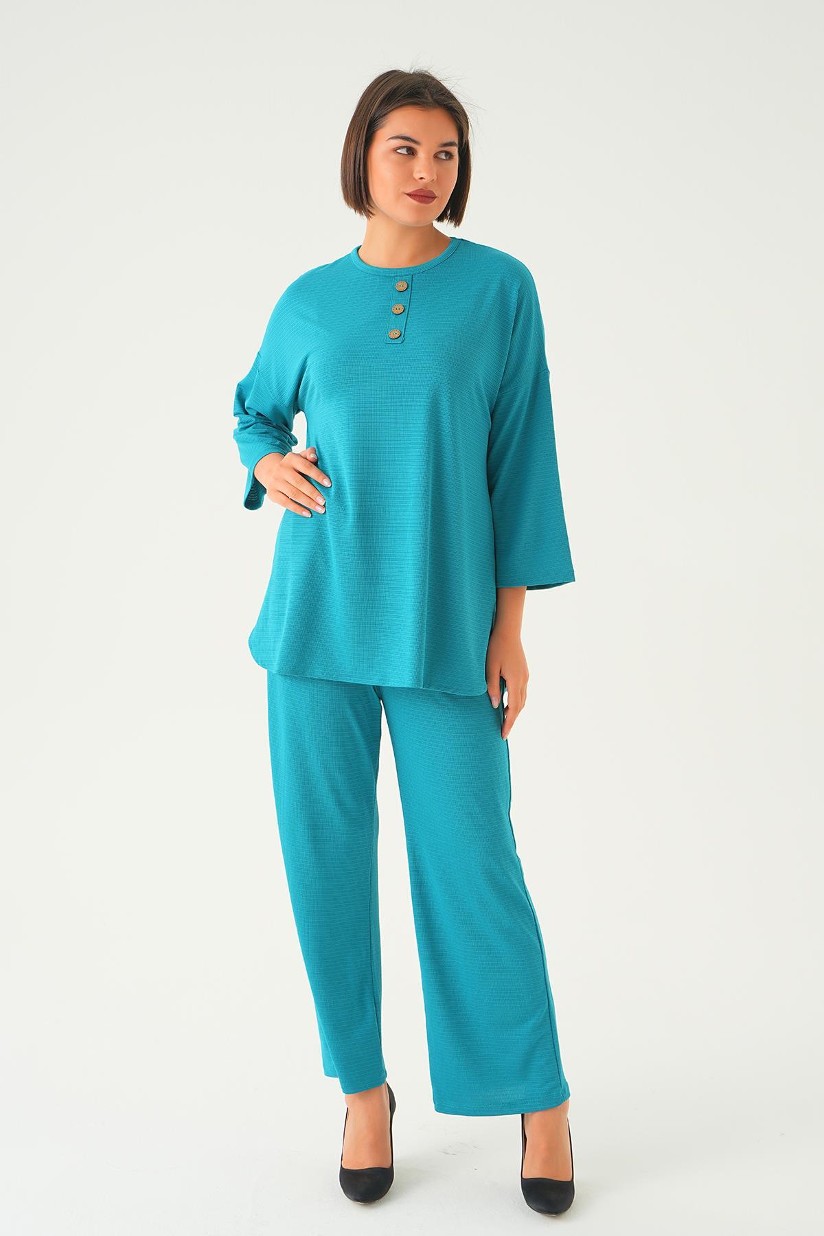 Petrol Bisiklet Yaka Pantolon Takım 9028M - 2