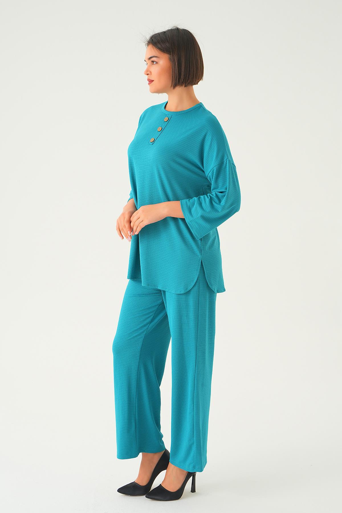 Petrol Bisiklet Yaka Pantolon Takım 9028M - 3