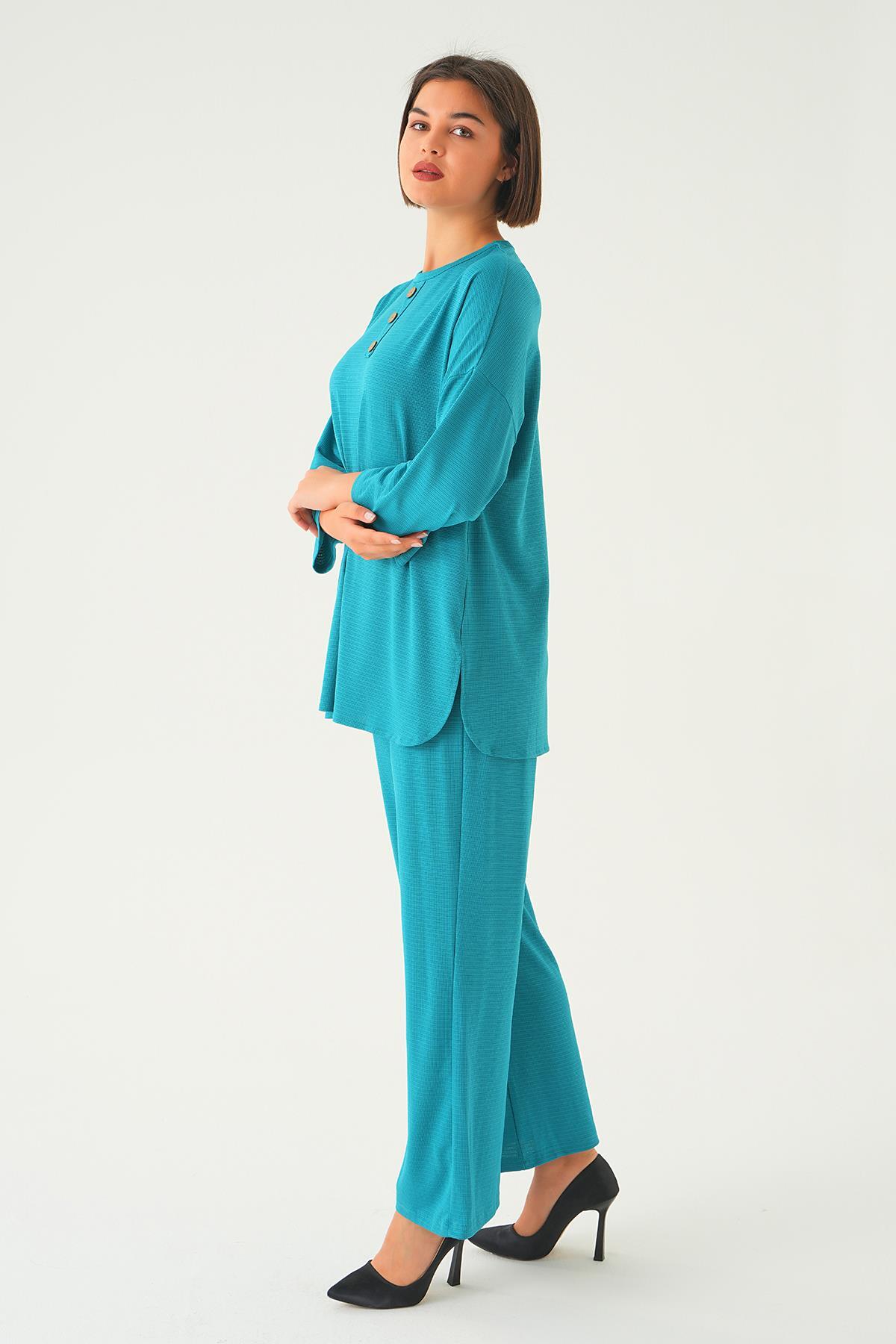 Petrol Bisiklet Yaka Pantolon Takım 9028M - 4