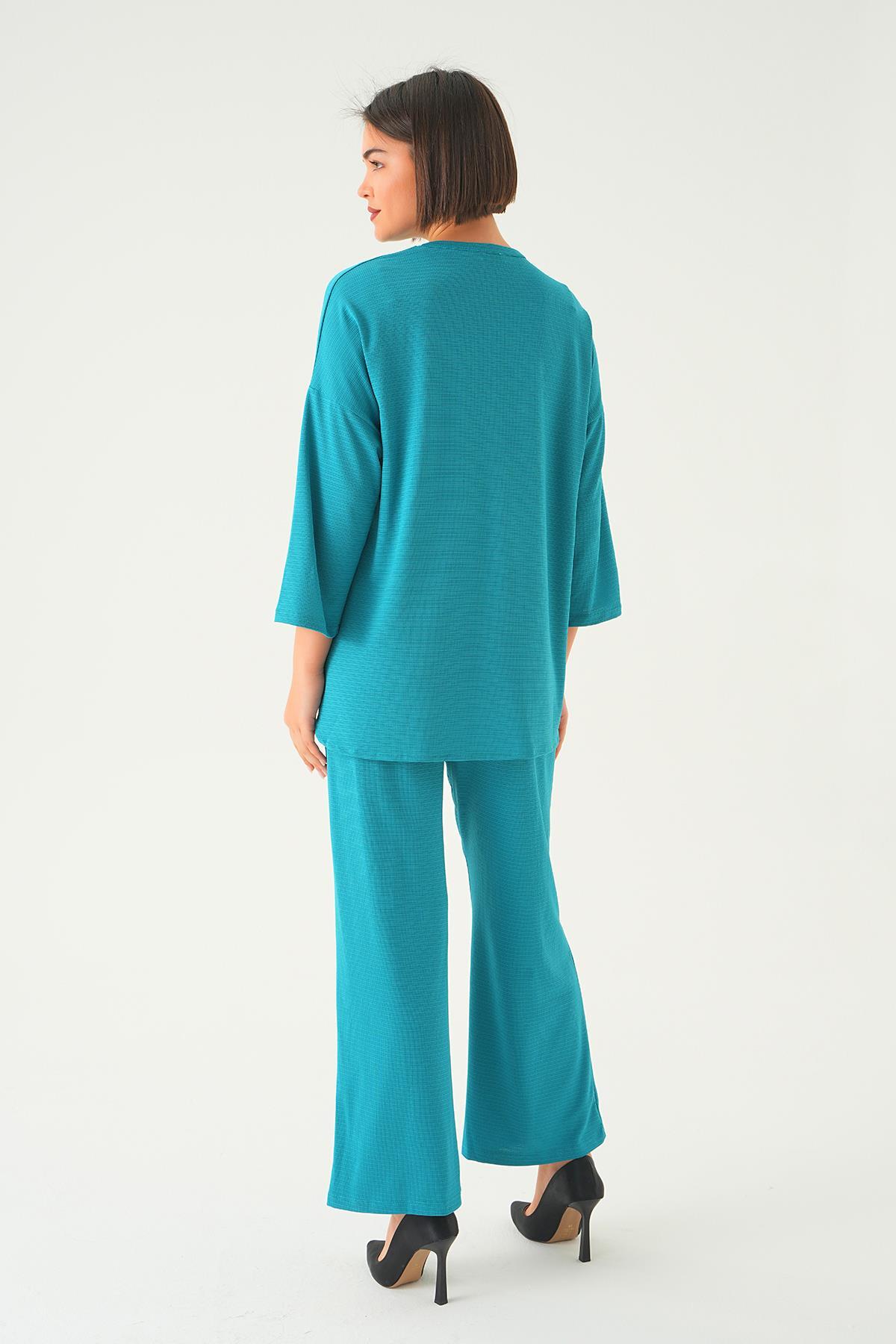 Petrol Bisiklet Yaka Pantolon Takım 9028M - 5