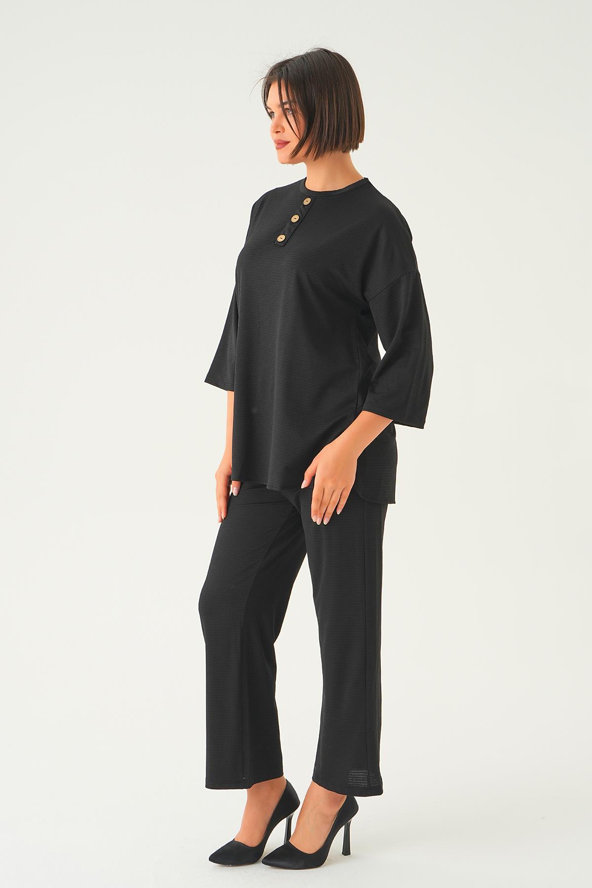 9028M Bisiklet Yaka Pantolon Takım Siyah - 3