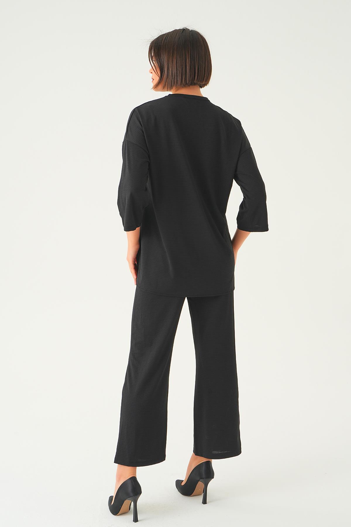 Siyah Bisiklet Yaka Pantolon Takım 9028M - 4