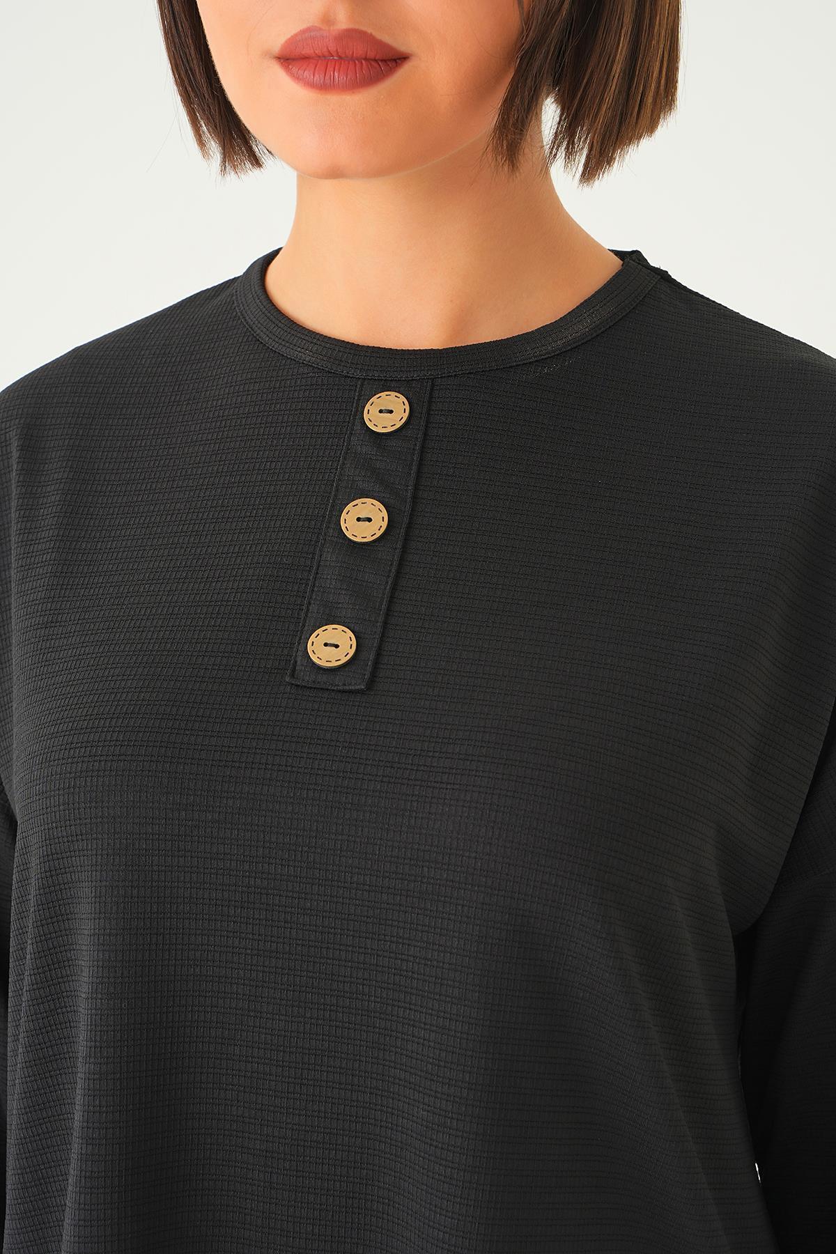 Siyah Bisiklet Yaka Pantolon Takım 9028M - 5