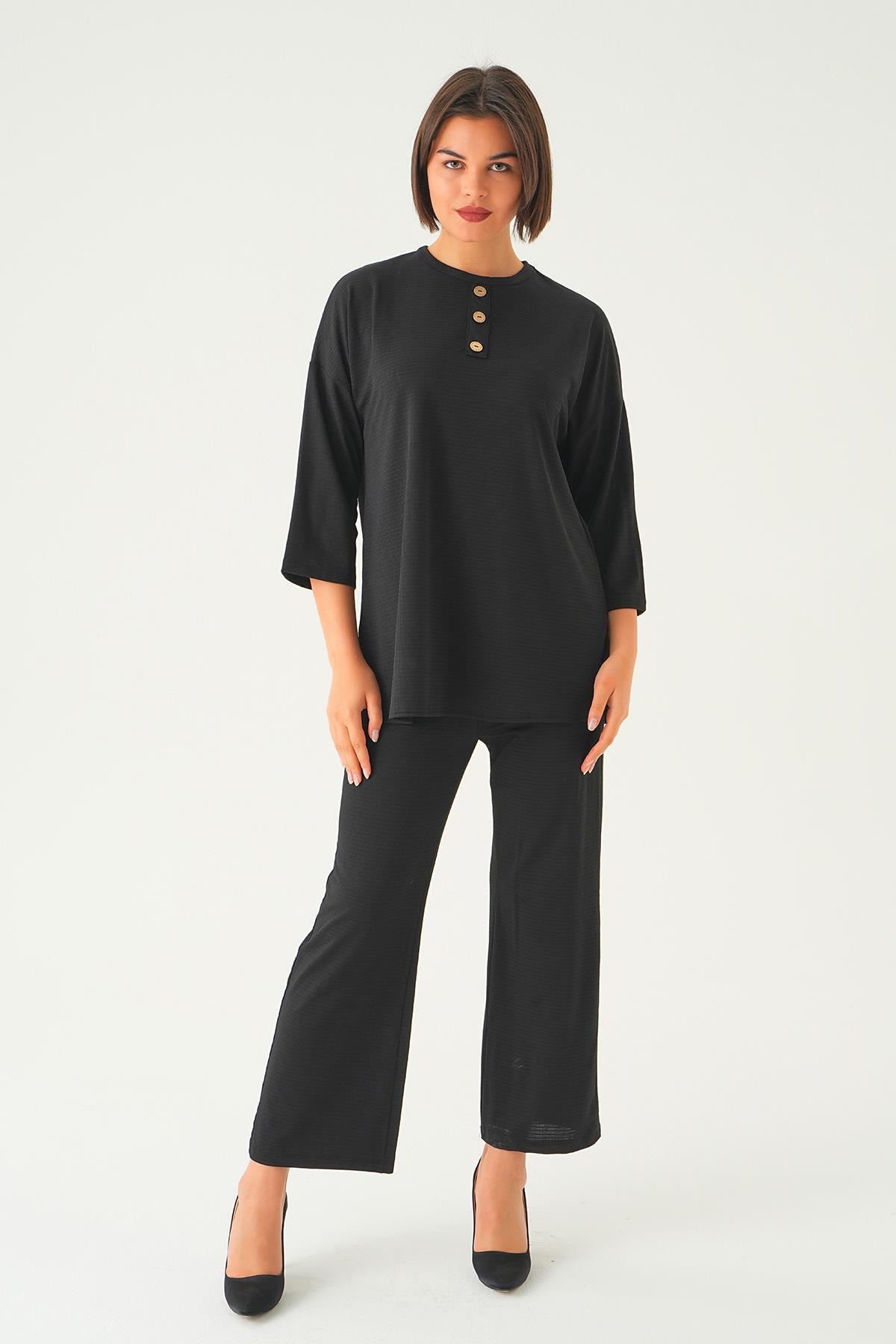 Siyah Bisiklet Yaka Pantolon Takım 9028M - 6