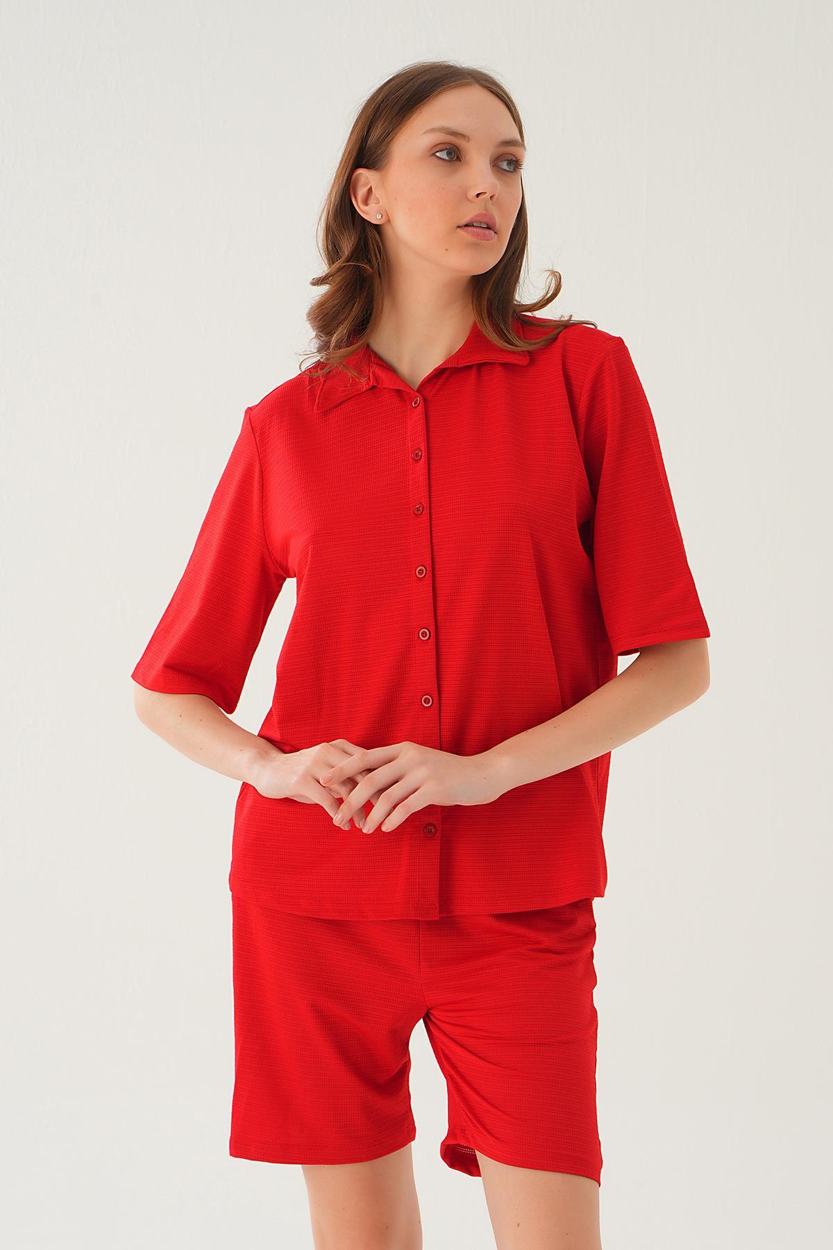 Kırmızı Gömlek Şort Takım 9031M - 4