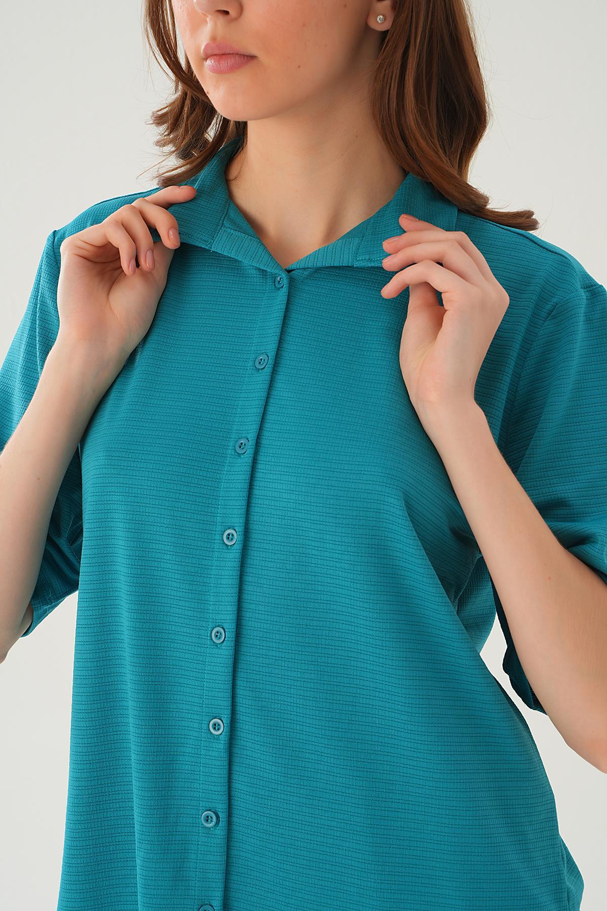 Petrol Gömlek Şort Takım 9031M - 6