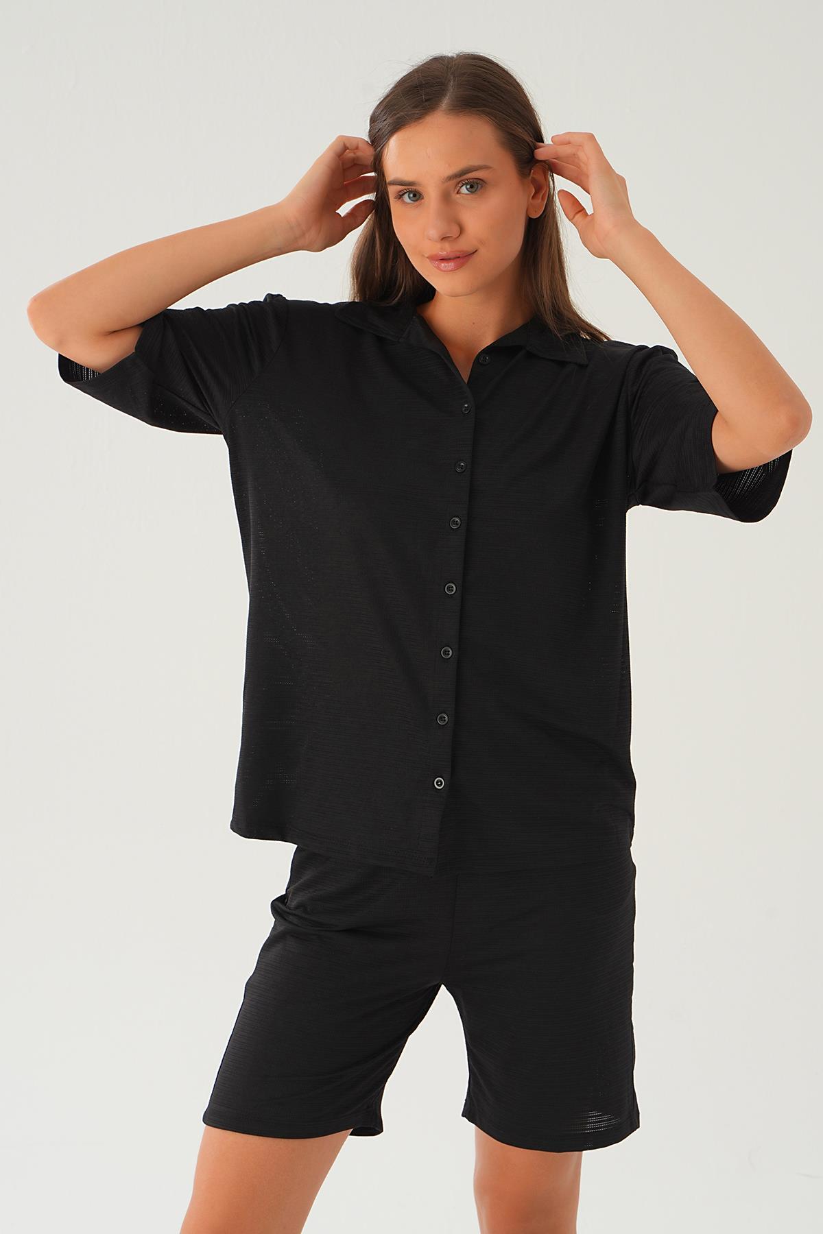 Siyah Gömlek Şort Takım 9031M 