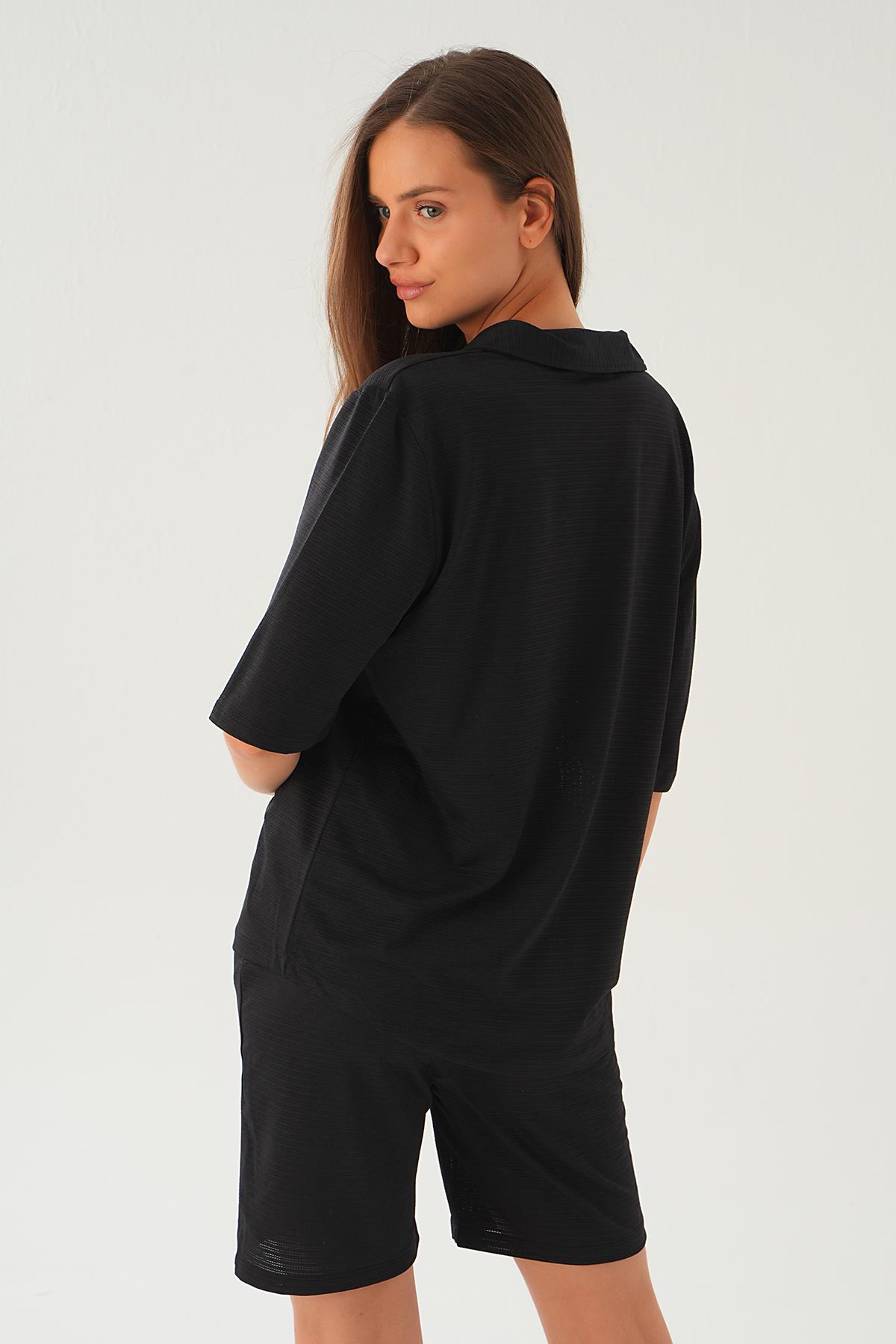 Siyah Gömlek Şort Takım 9031M - 2