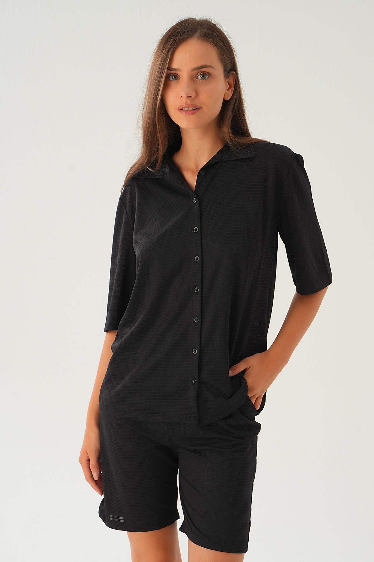 Siyah Gömlek Şort Takım 9031M - 4