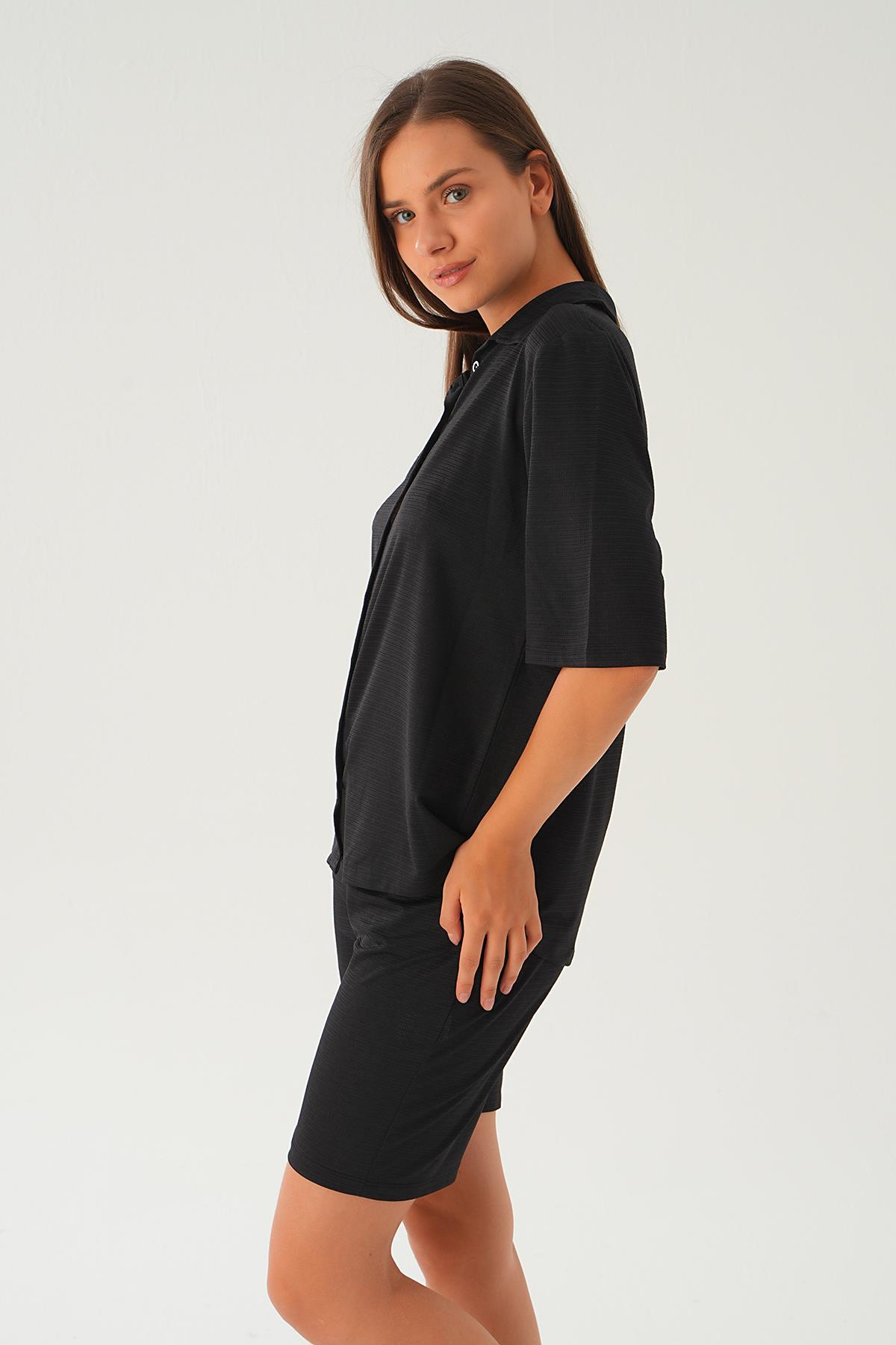 Siyah Gömlek Şort Takım 9031M - 6